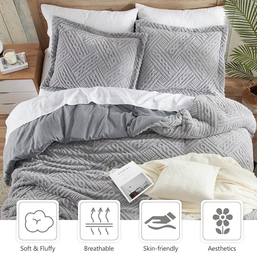 Homelike Moment Fluffy Twin Size Comforter Set - Grey Fleece Warm Marshmallow Comforter for Winter, Luxury Fuzzy Sherpa Twin Bed Set - image 5