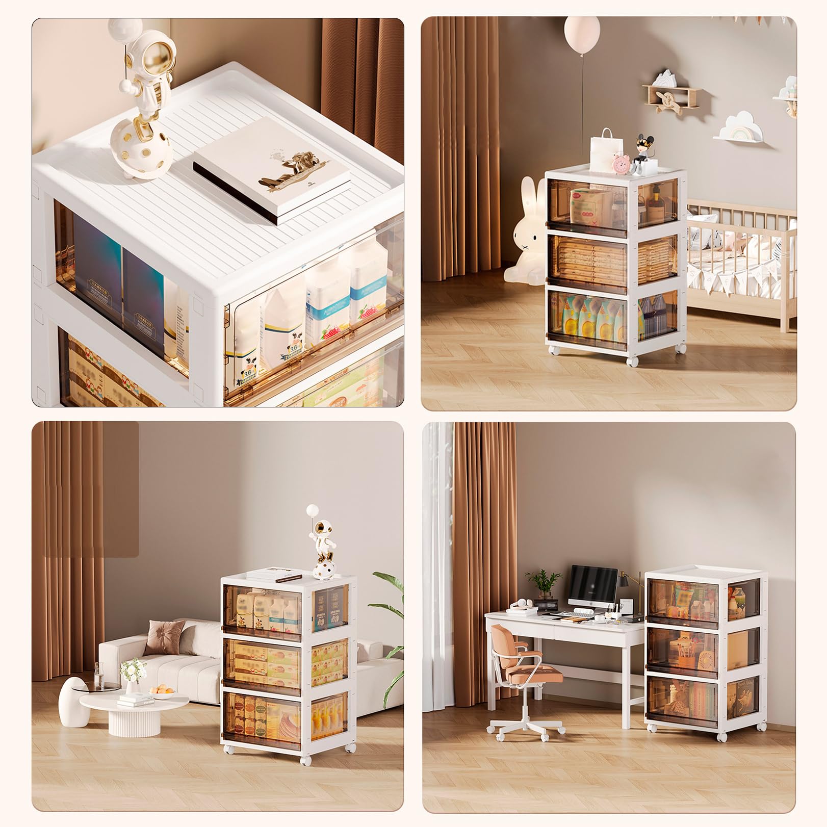 Faltbare Aufbewahrungsbehälter mit Rollen, faltbare Kunststoff-Aufbewahrungsbox, langlebiger Heim-Organizer für Wohnzimmer, Küche, Büro, 3 Stück