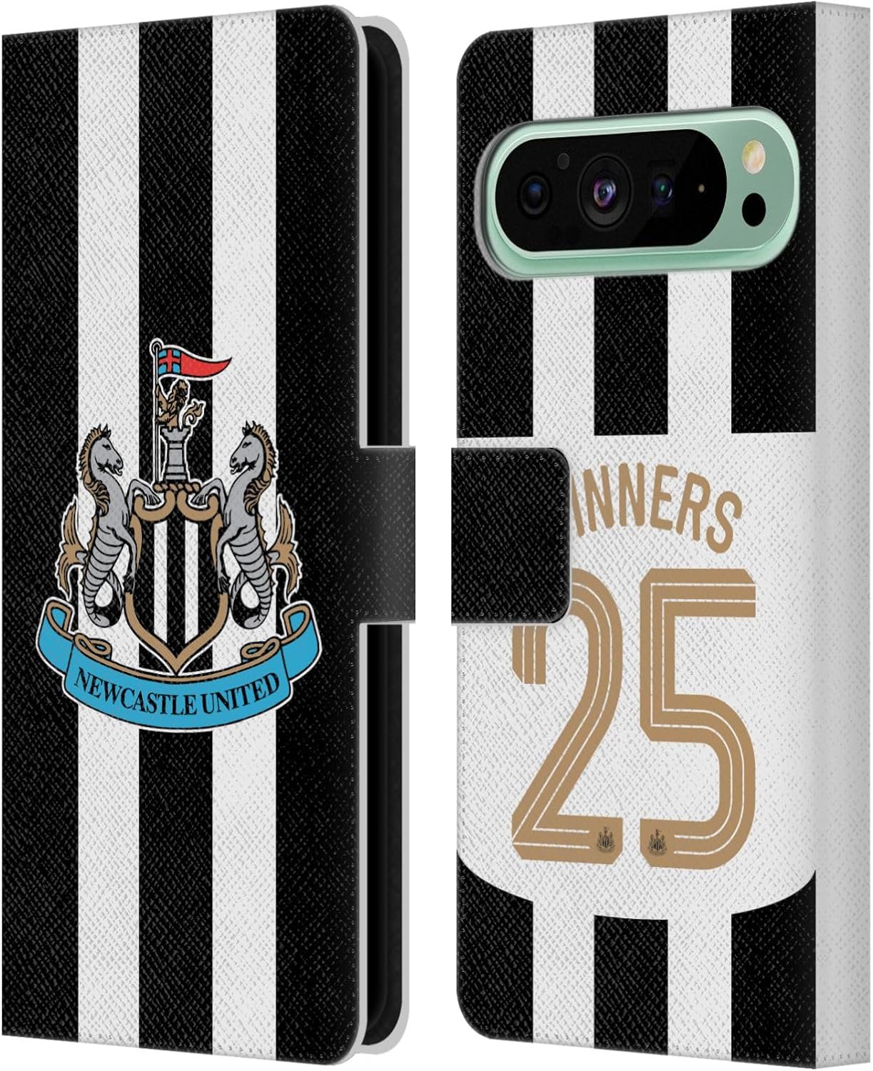 Head Case Designs Officially Licensed Newcastle United Football Club Home Kit 2025 Cup Winners Leather Wallet Case Compatible with Google Pixel 9 / Pixel 9 Pro