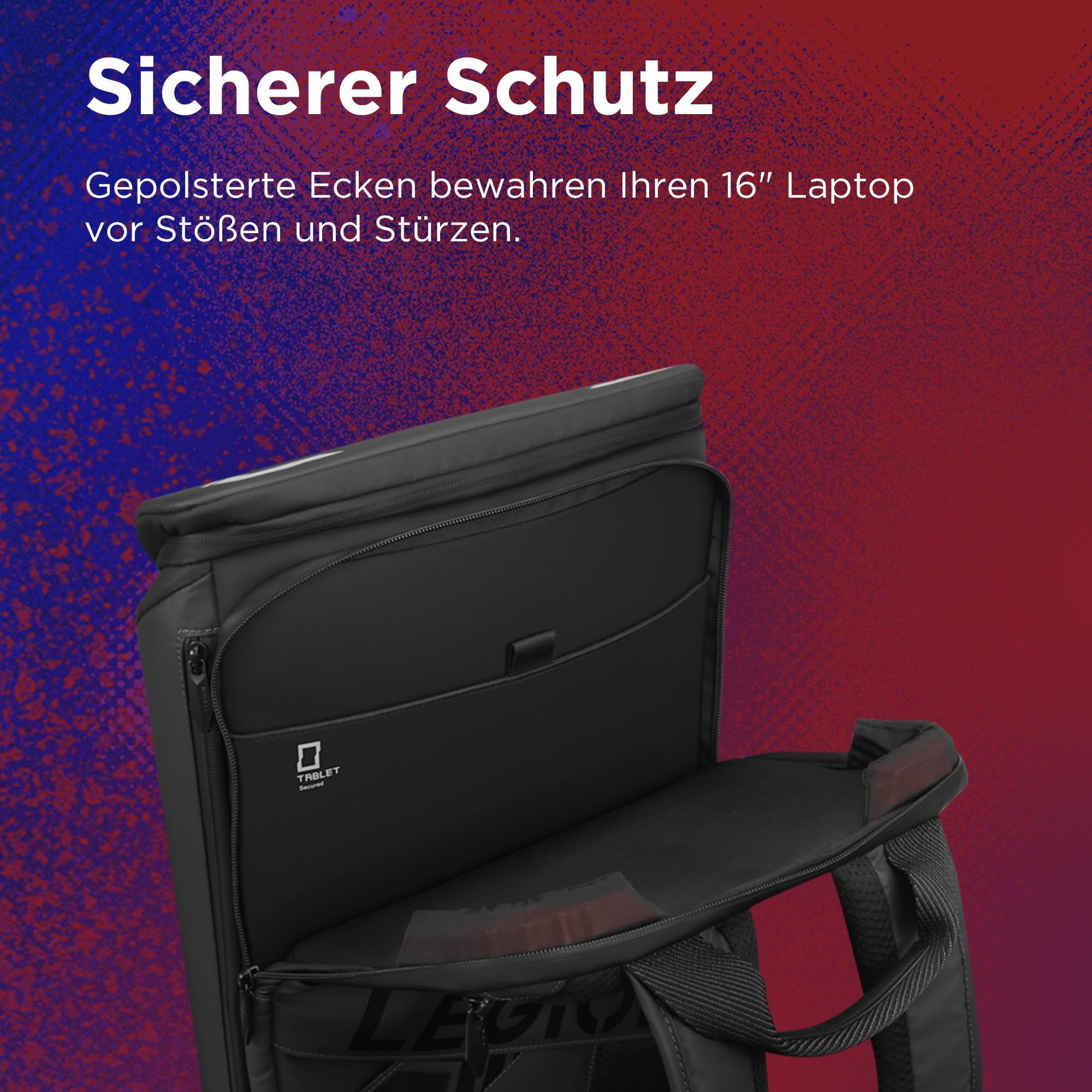 Lenovo Legion 16"Hartschalen-Gaming-Notebookrucksack GB900, verstärkte Laptoptasche, wasserfestes Material, stoßfeste Polsterung und bequeme Schultergurte – Schwarz