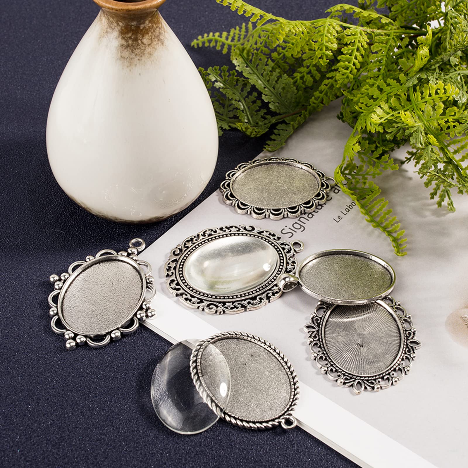 20 pz Rotondo 3 Fori Connettore Stile Cammeo Cabochon Ciondolo Base Impostazione Componenti di