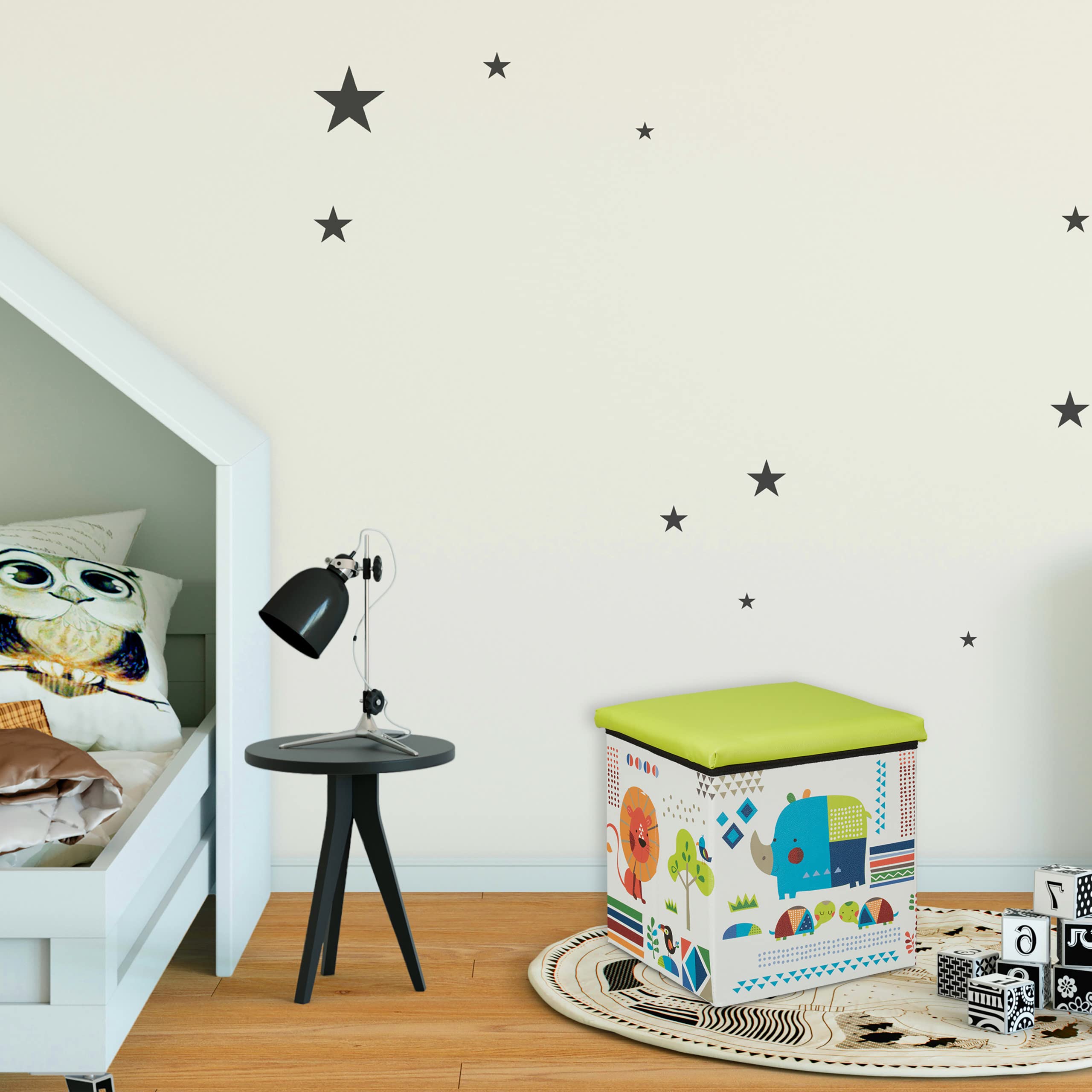 BiancoRelaxdays Pouf Contenitore, Porta Giochi per Bambini, Sgabello, Design-Animali, Poggiapiedi, 31x31x31 cm, Verde