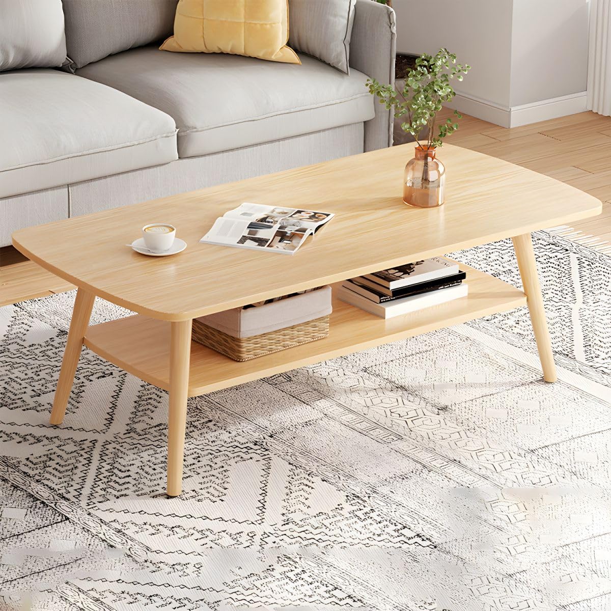 Table basse en bois de style nordique au plateau naturel d'exception pour salon chic