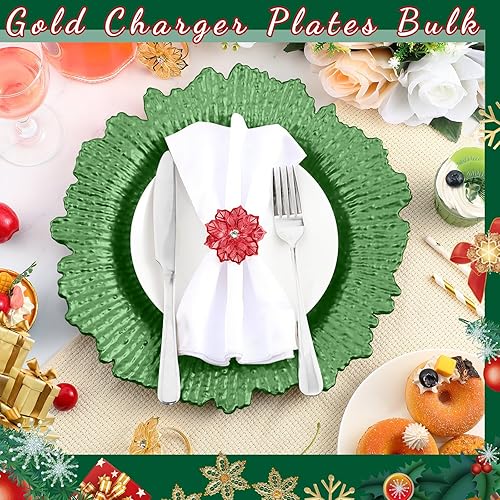 Miniatura 4 de Juego de 50 platos de carga con servilletero redondo de 13 pulgadas, cargador de placa de arrecife mate con borde con volantes, cargador de cena con