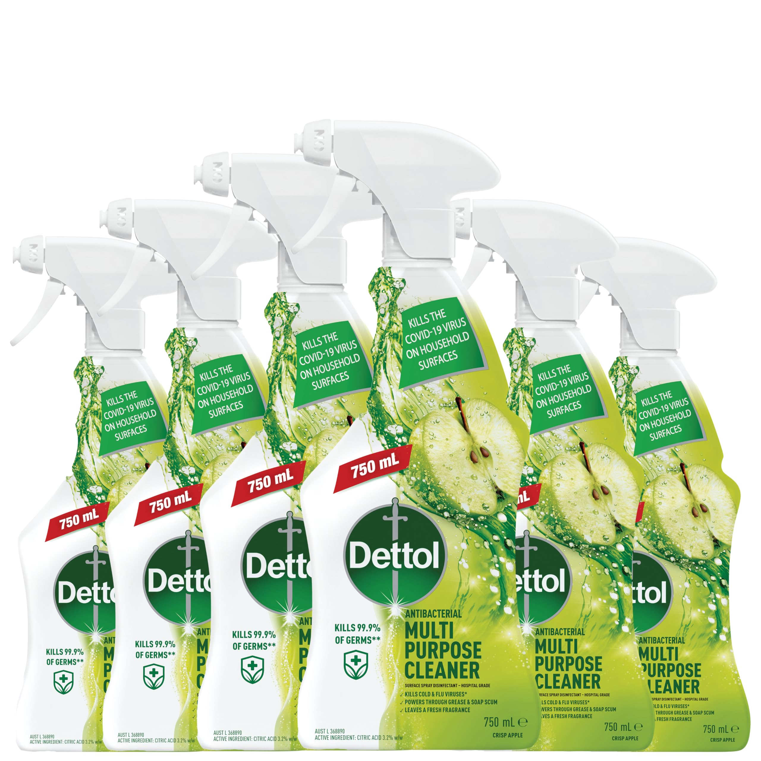 Dettol Healthy Clean Multipurpose Cleaner Trigger Spray Crisp Apple Burst, 750mL x 6 Pack