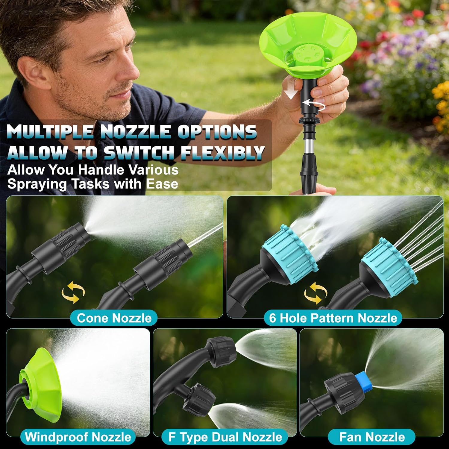 3.2 Gallon Battery Powered Backpack Sprayer, Electric Backpack Water Sprayer with 5 Spray Mist Nozzles, Retractable Wand, Rechargeable Handle & Adjustable Shoulder Strap, for Garden, Lawn, Yard, Weed