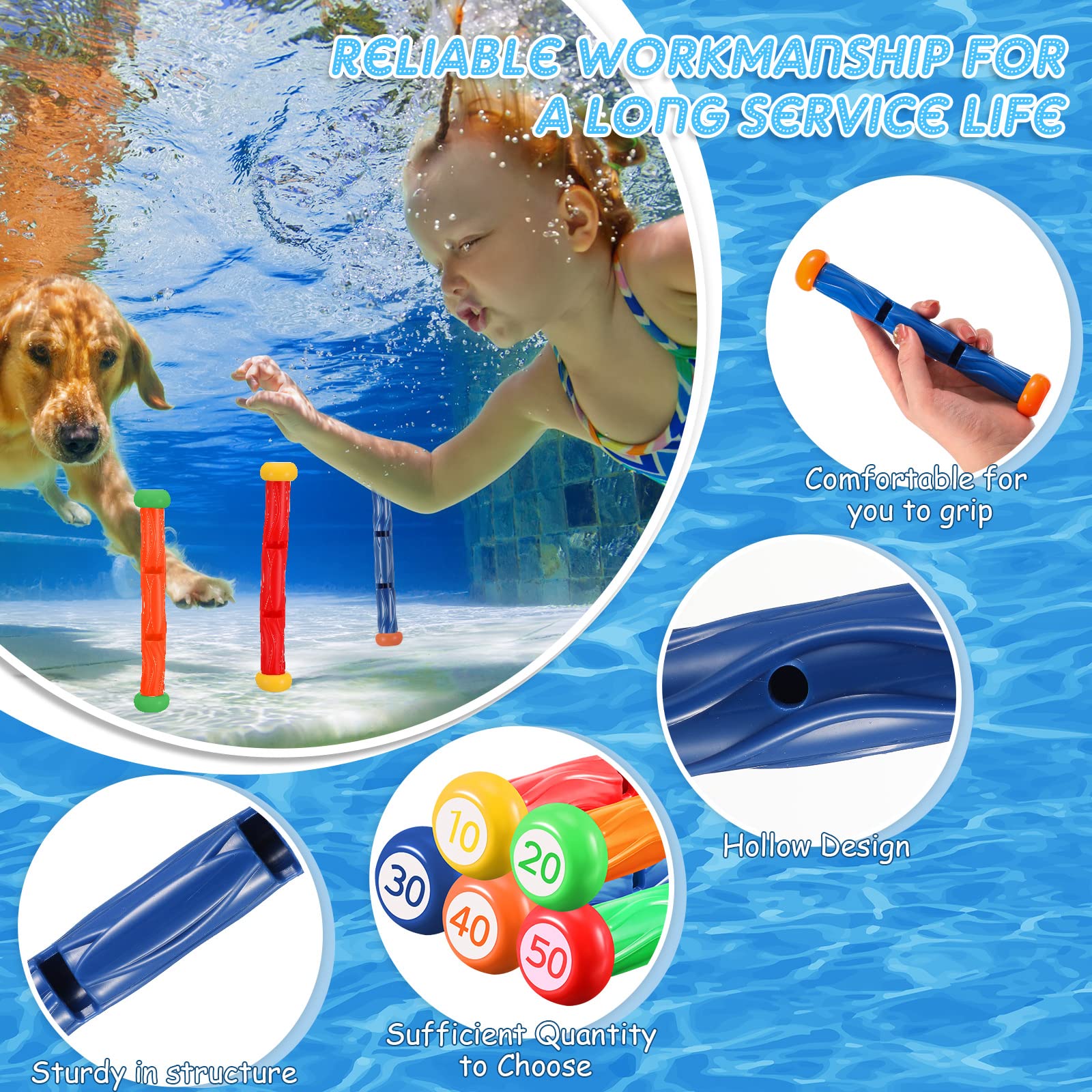 Lewtemi 10 Pcs Diving Sticks Pool Toys for Kids Underwater Training Sinking Throwing Colorful Swimming Toy Sticks Summer Swim Training Water Fun Pool Games 0.9 x 7.8 Inches - Image 3