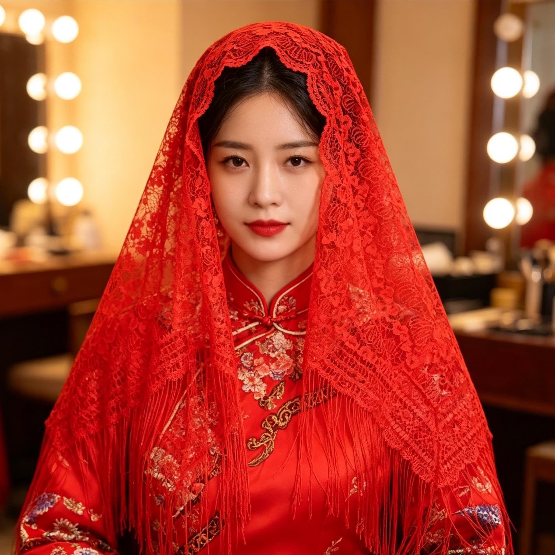 Velo da Sposa Abito da Sposa Xiuhé Ricamato Velato Rosso(Pure Red)