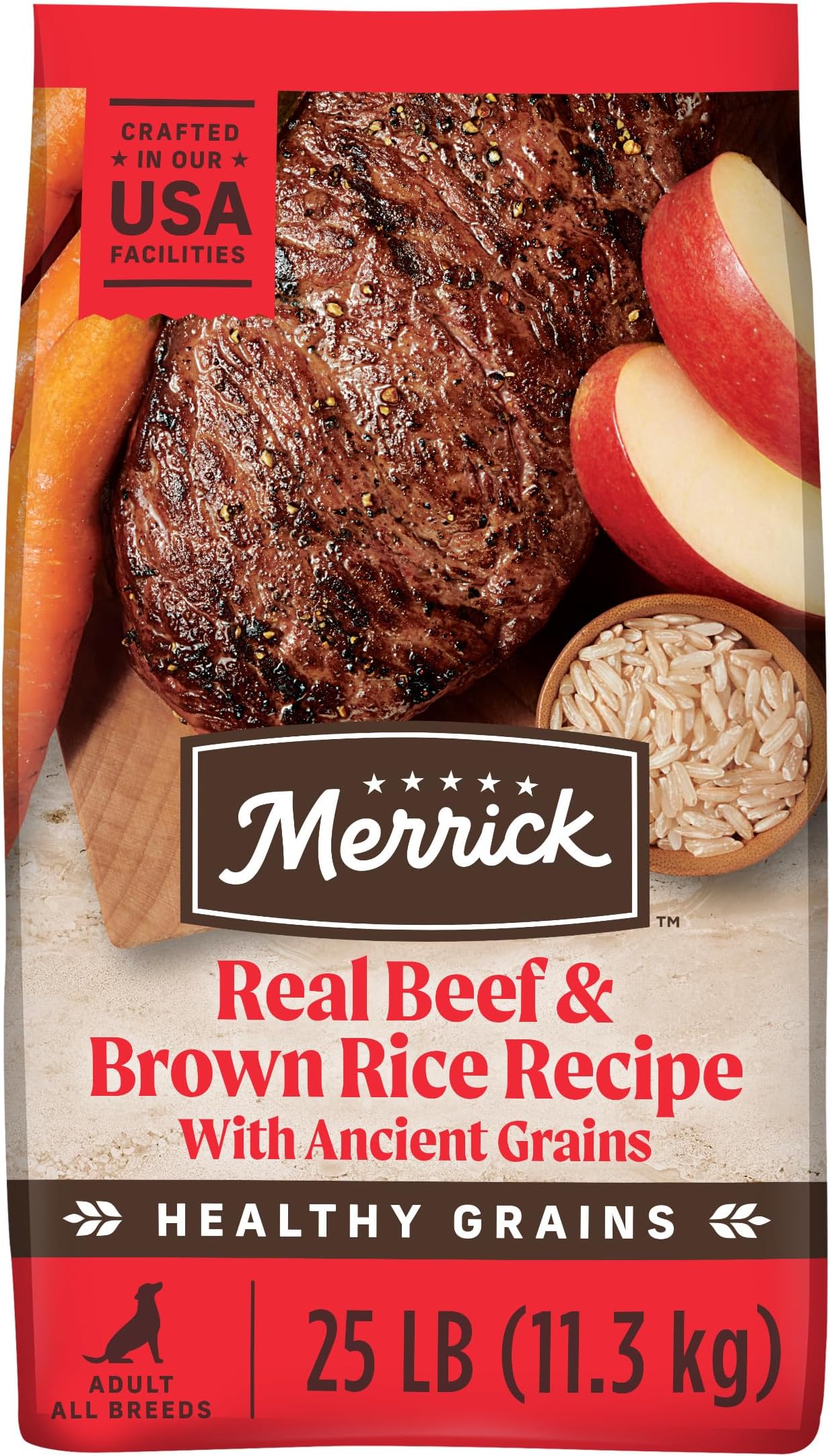 Merrick Healthy Grains Premium Adult Dry Dog Food, Wholesome And Natural Kibble With Beef And Brown Rice - 25.0 lb. Bag