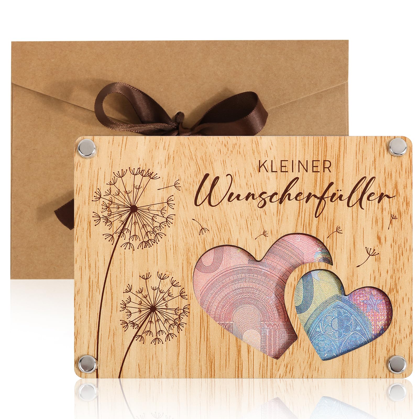 Wunscherfüller Geldgeschenk Holz Karte – Personalisierte Geldklammer Für Hochzeit, Geburtstag, Kommunion
