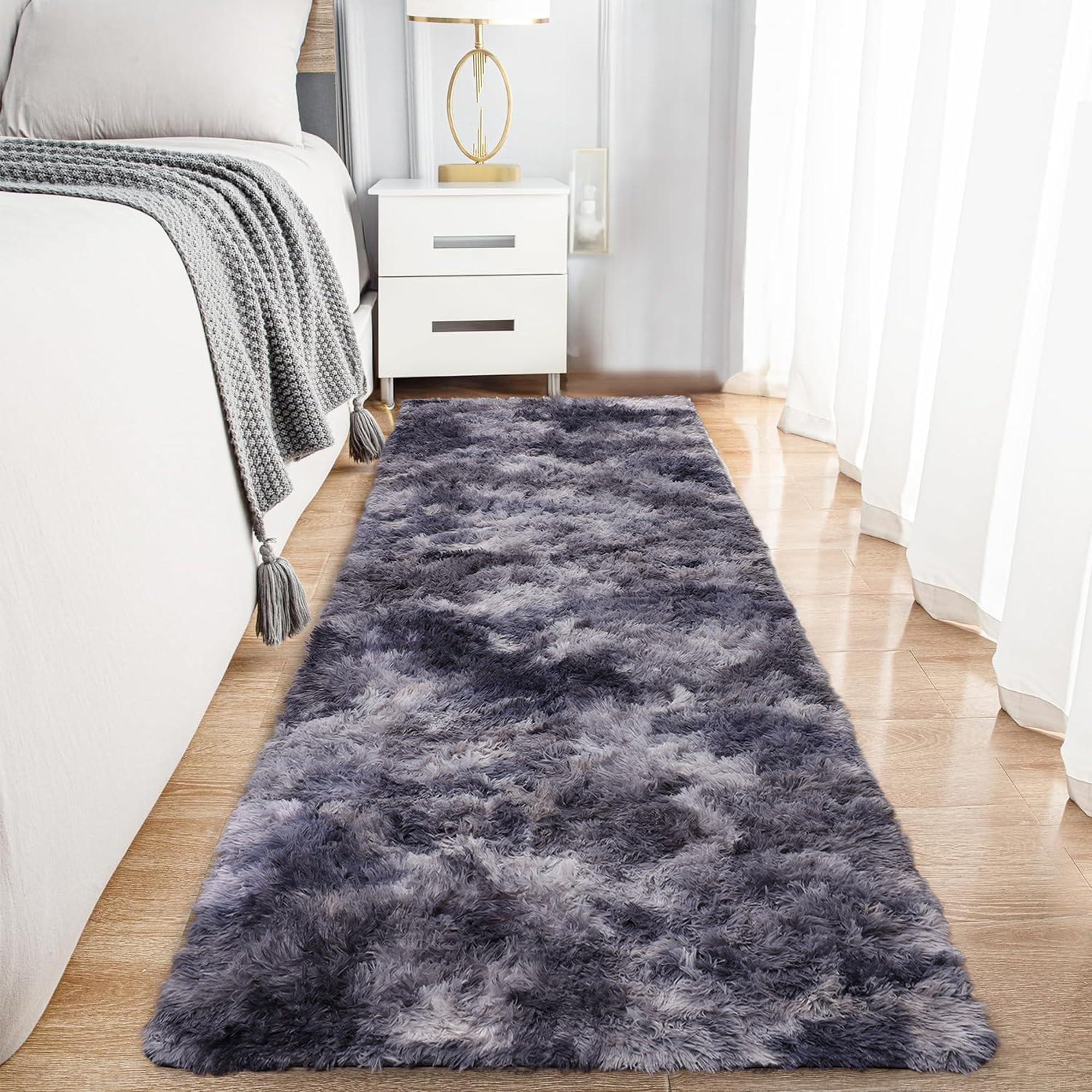 Hafaa Fluffy Shaggy Rugs Living Room Tie-Dye Dark Grey 80x300 cm, Long Non-Slip Carpet Runner Rugs for Hallway, Soft Thick Pile Bedside Rug for Kids Bedroom, Nursery Room Non-Shedding — image 1