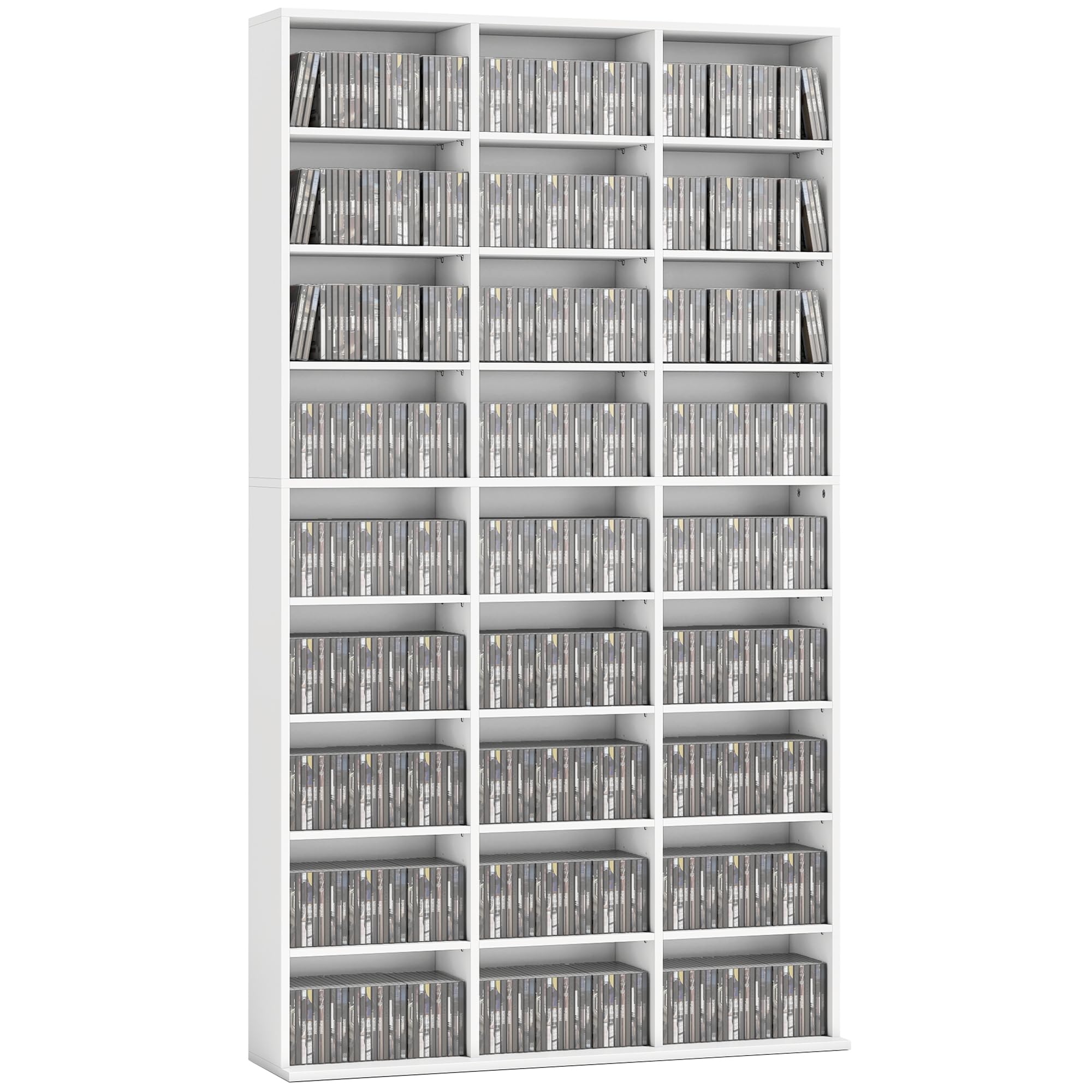 Homcom White 835 Cd/500 Dvd Storage Unit, Blu-Ray Media Storage Shelf With 27 Compartments And 21 Adjustable Shelves, Cd Tower For Living Room, Bedroom, Office,