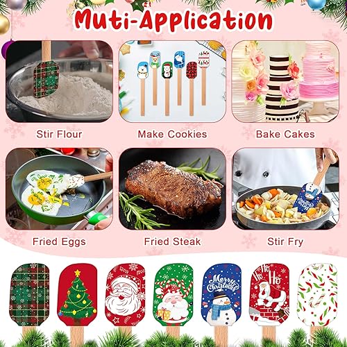 Miniatura 6 de Juego de 25 espátulas de silicona de Navidad, patrón de Navidad, espátula para decoración de tartas, resistente al calor, para cocinar en Navidad,