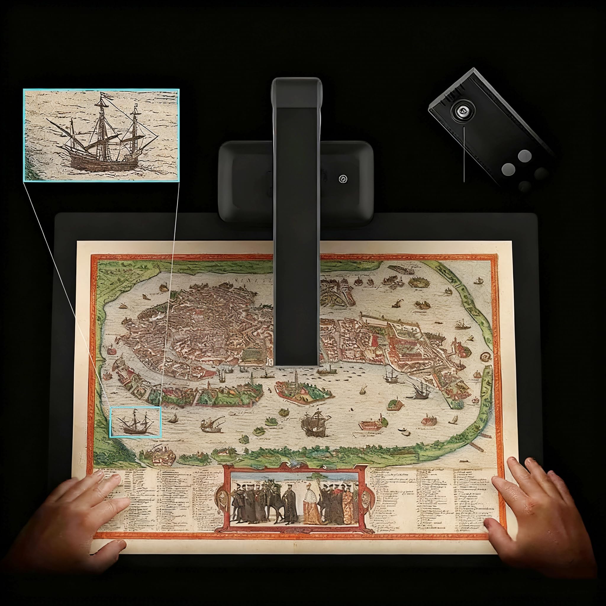 Escáner de Documentos A2/A3 de Alta resolución – Cámara USB para Libros y Documentos de 23 MP con aplanado automático y eliminación de Huellas Dactilares, OCR multilingüe