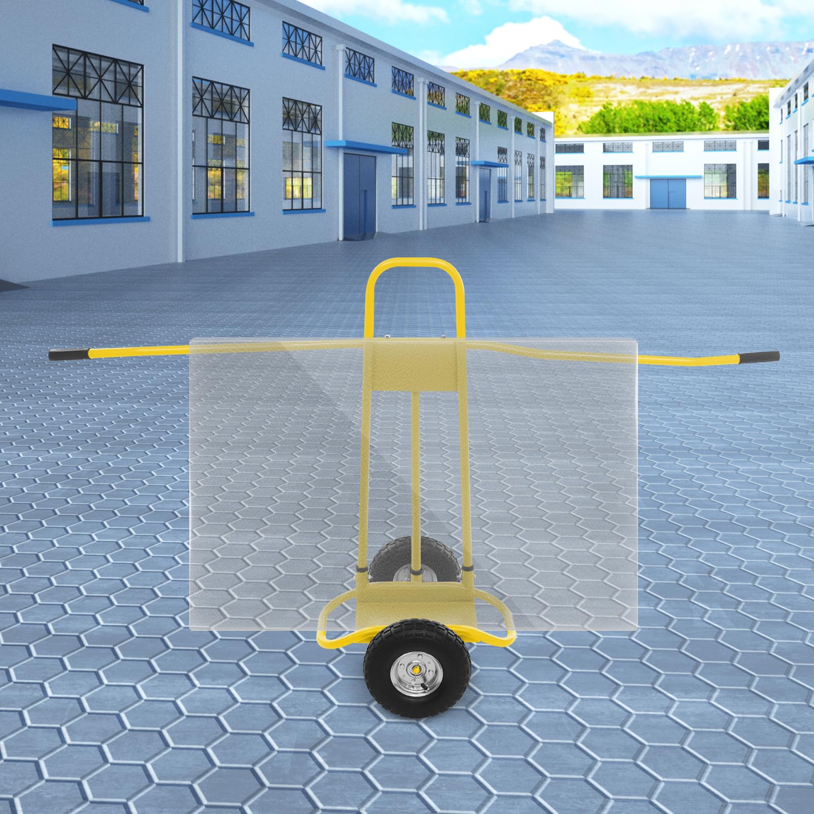 Plattenwagen Transportwagen, bis 220 Kg, mit 2 Vollgummi Rädern, Plattformwagen zum Transport von Trockenbauwänden, Glasplatten, Gipskartonplatten, Holz (Gelb)