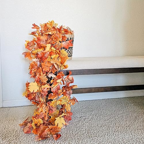 Miniatura 6 de CQURE Paquete de 8 Guirnaldas de Hojas de Otoño, Guirnaldas de Vid Colgantes de Otoño, Guirnalda Artificial de Hojas de Arce de Otoño, Decoración de