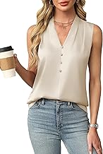 Blooming Jelly Womens Dressy Tank Tops Summer Sleeveless Work Blouses Silk Satin V Neck Shirts Business Casual Outfits