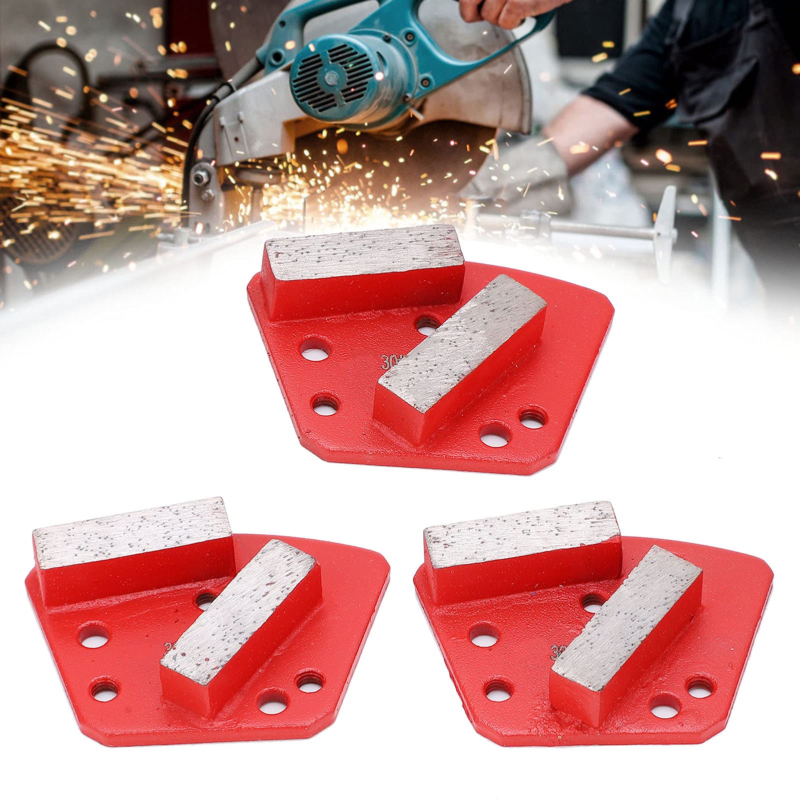3 Stück 30# 6-Loch Gerade 2 Zähne Trapez-Diamant-Schleifschuhe für Alle Betonschleifer,Diamant-Schleifschuhe,