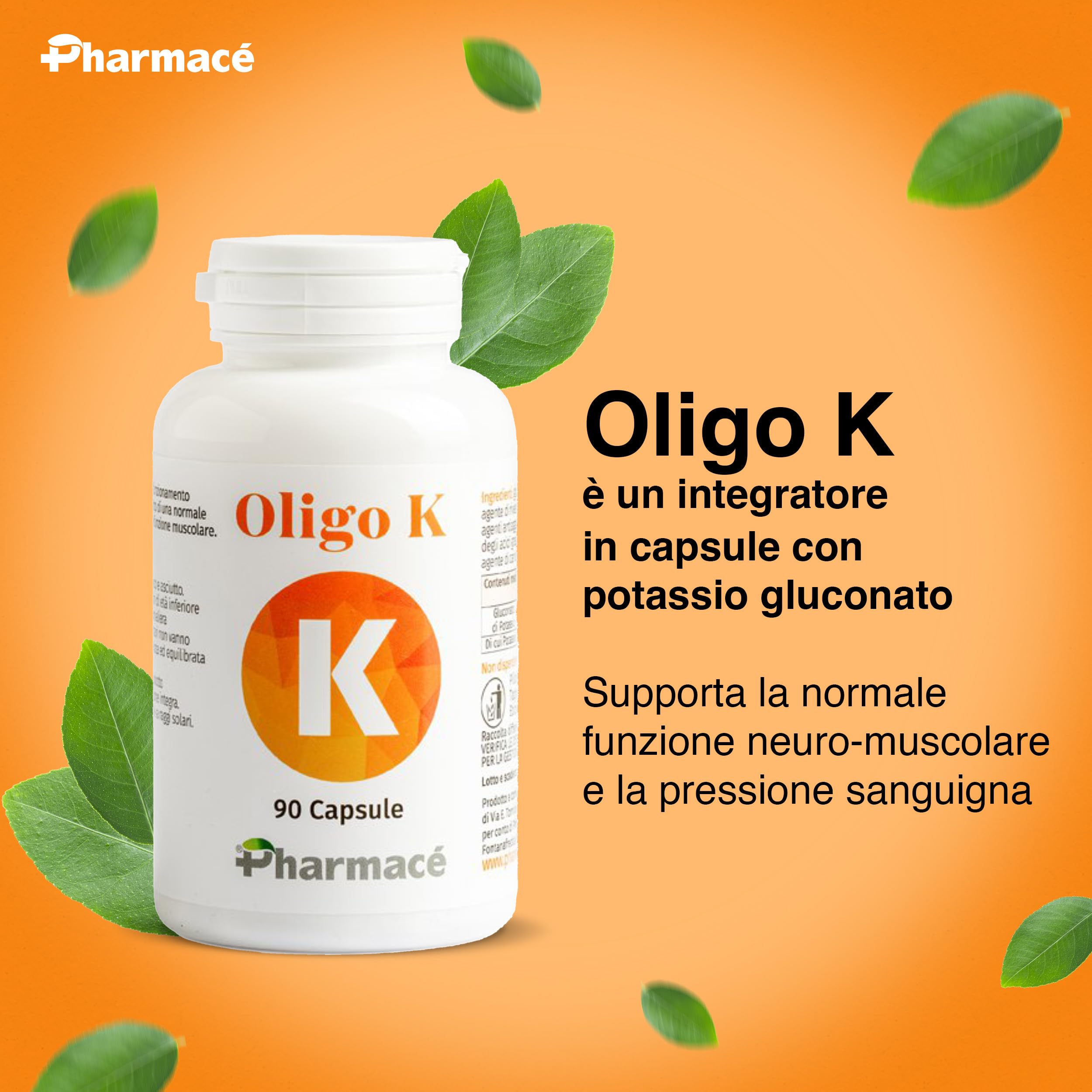 Pharmace' Oligo K - Potassio Gluconato ad Alta Biodisponibilita - 322mg per Compressa - 90 Compresse Senza Glutine e Lattosio - Prodotto in Italia