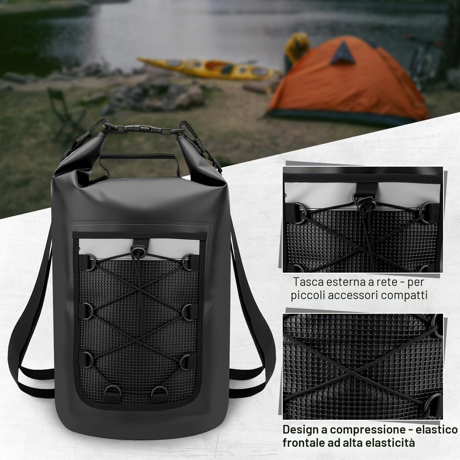 Zaino impermeabile da 30 litri, galleggiante, per kayak, con striscia riflettente superiore, per viaggi, spiaggia, escursionismo e campeggio, uomo/donna