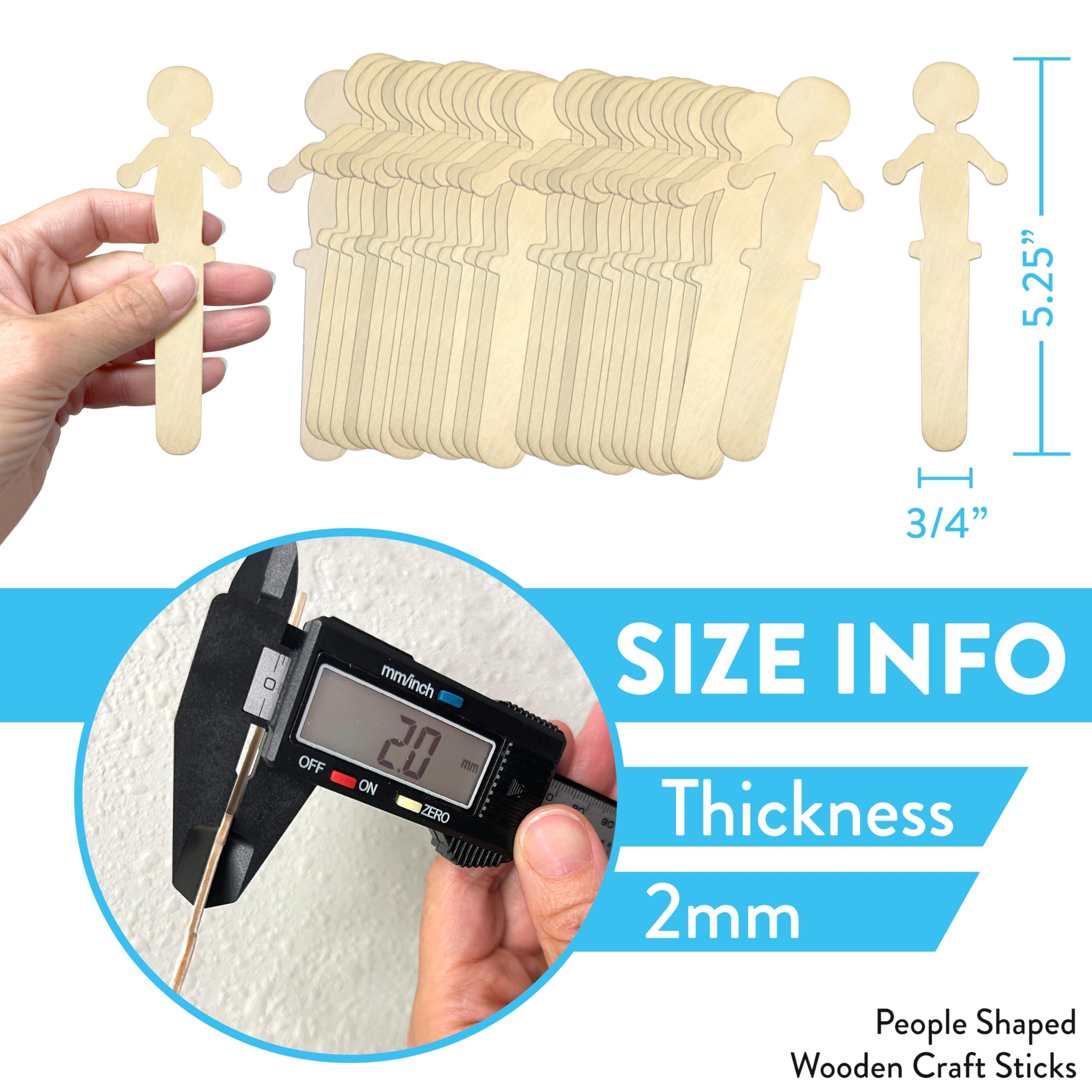 CraftySticks, 100 Pack People Shaped Wooden Craft Sticks, 5.25