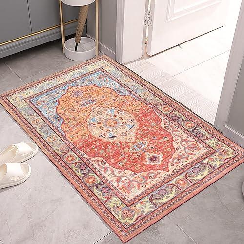 Yancorp Tapete de interior de 2 x 3 pies, tapete pequeño y delgado para interiores y exteriores, lavable, antideslizante, tapete bohemio para sala