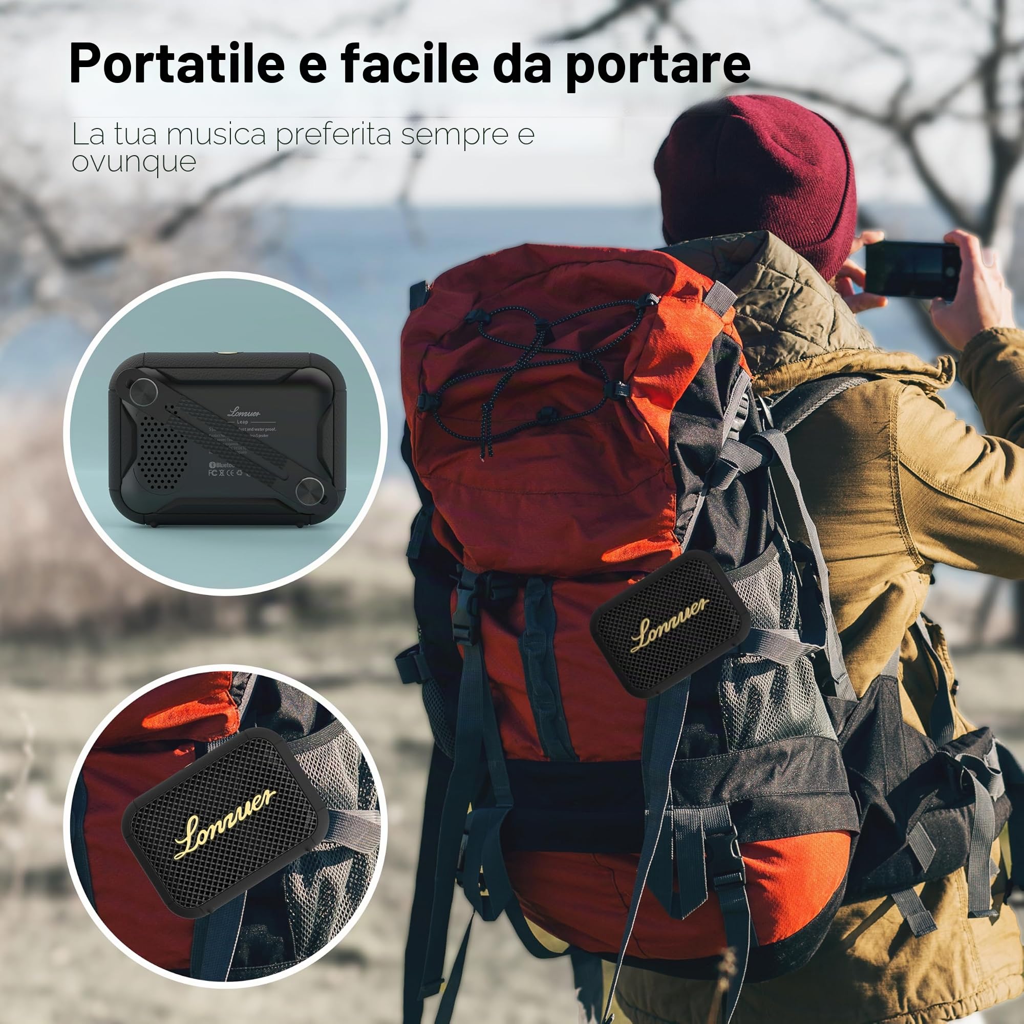 Leap Altoparlanti Portatili Wireless Bluetooth-Piccolo Altoparlante Da doccia IPX7,Display Della Batteria,Suono Stereo,TWS,CHIAMATE Con Cinturino Di Montaggio Per Ciclismo,Sport,Viaggi,Campeggio-Nero