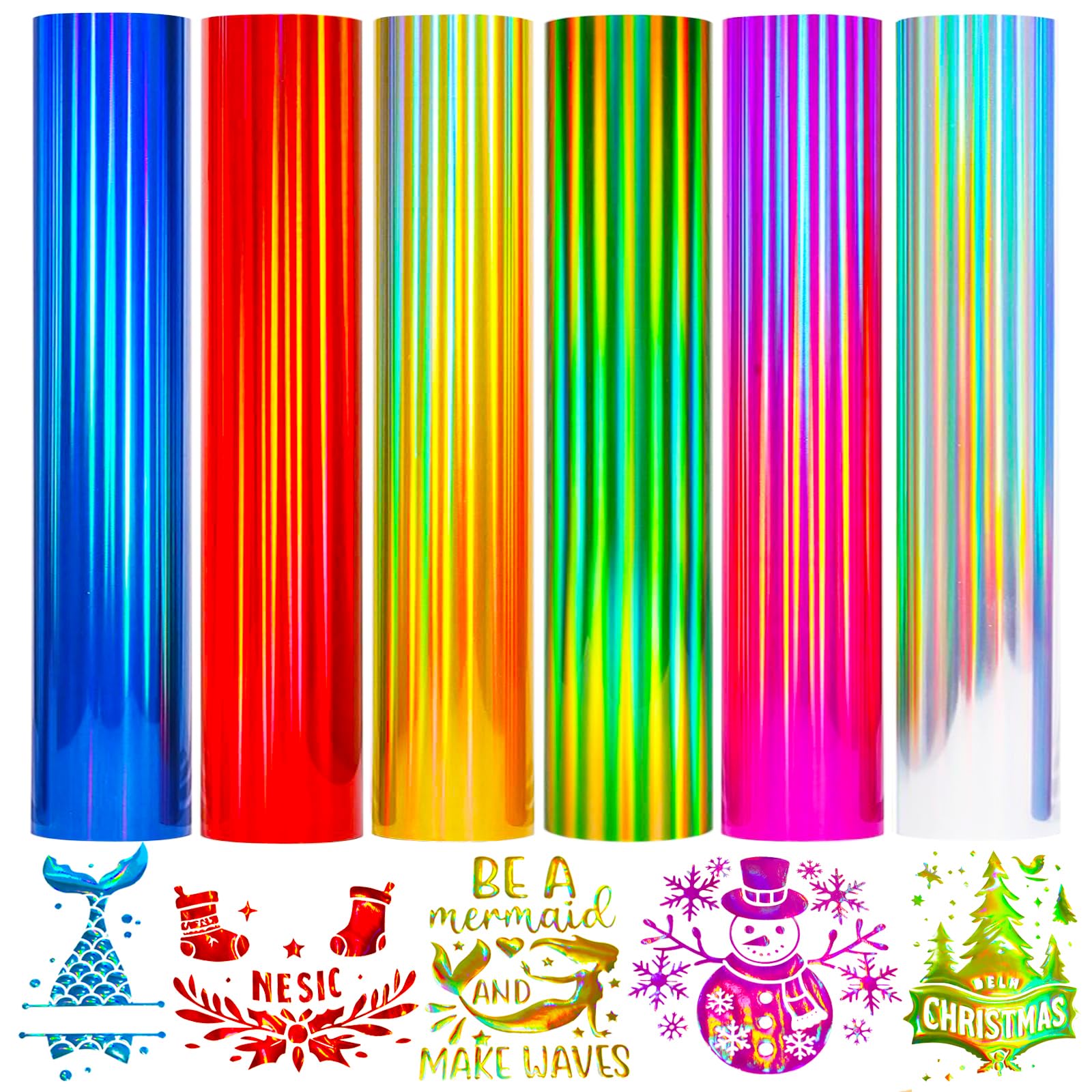 Holographic Heat Transfer Vinyl 6 Sheets 10 x 12 inch Iron On Vinyl for T-Shirts DIY Design, Silhouette Cameo & Heat Press Machine
