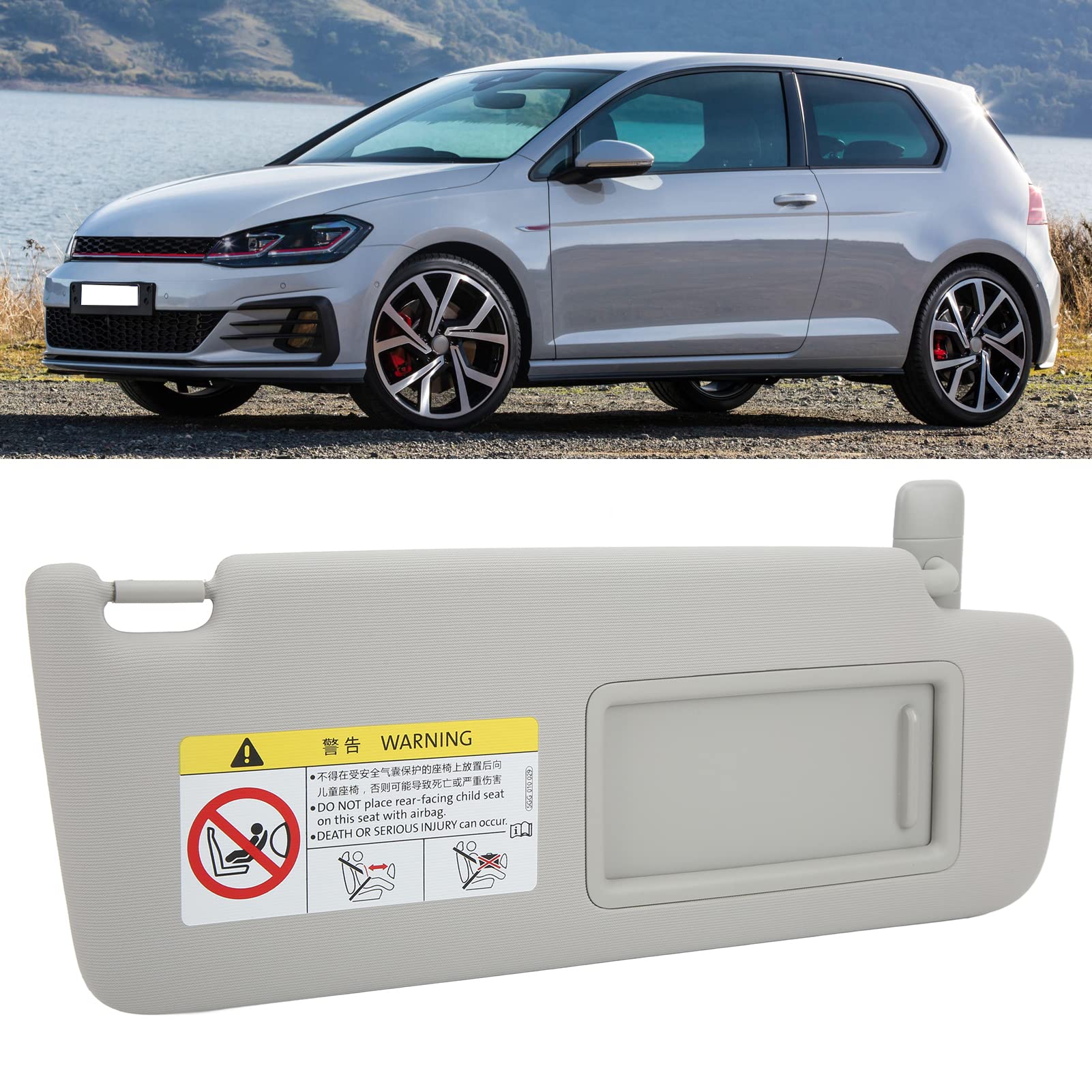Pare-Soleil Côté Passager Droit, Pare-Soleil Intérieur Avant De Voiture Droit 5GG010029 Remplacement De Tissu en Plastique ABS Gris pour MK7 2014-2017