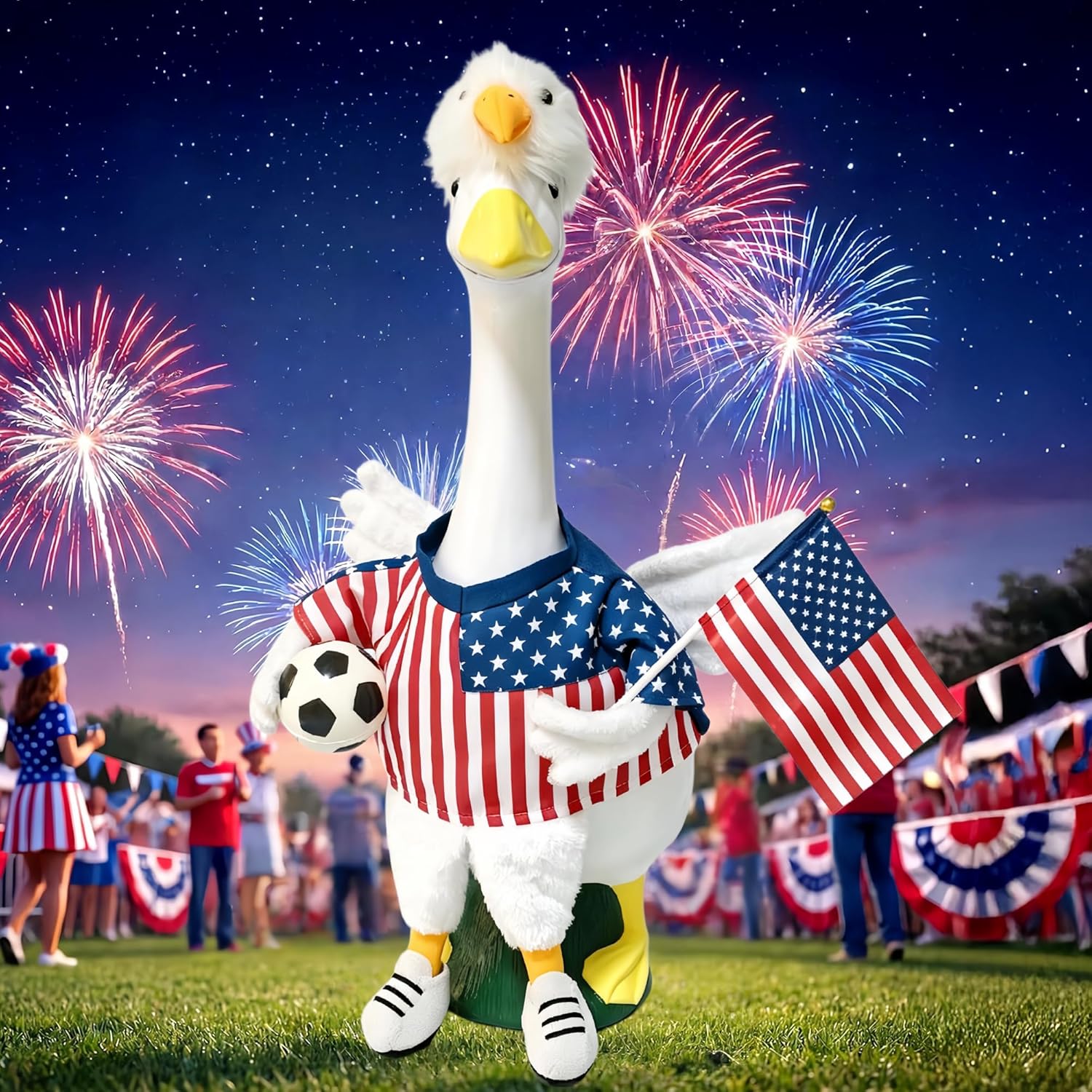 2026 Soccer Event Porch Goose Outfits, Patriotic American Sports Theme Lawn Geese Duck Statue Costume For Garden Yard Party Decor Art, 4th of July Independence Day Concrete Goose Wings Clothes Decor