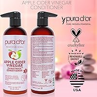 Vista 4 de PURA D'OR Acondicionador Thin2Thick de vinagre de sidra de manzana de 16 onzas, biotina, queratina, cafeína, aceite de ricino e ingredientes activos
