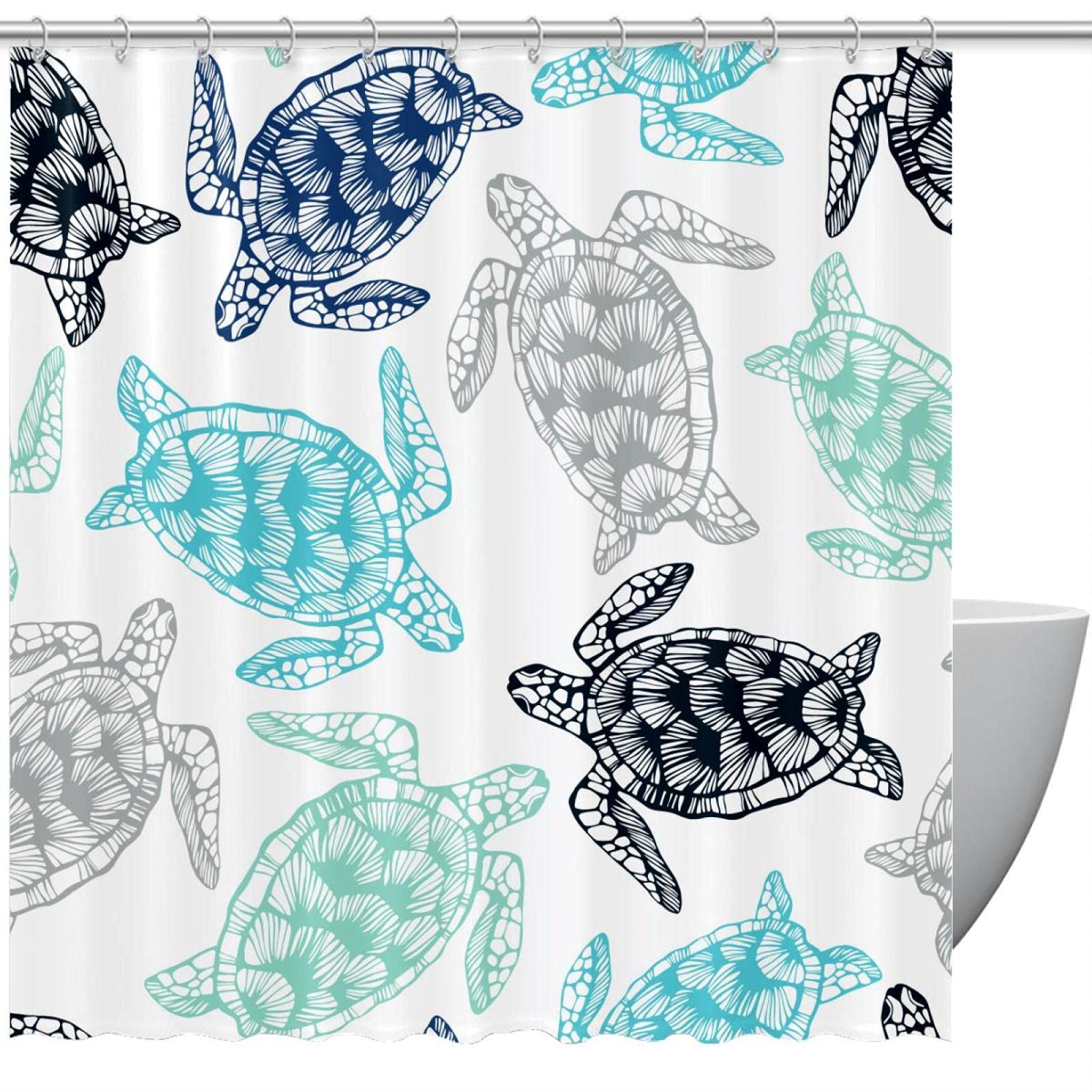 Rideau de douche tortue pour une salle de bain marine et lavable de 152 x 183 cm