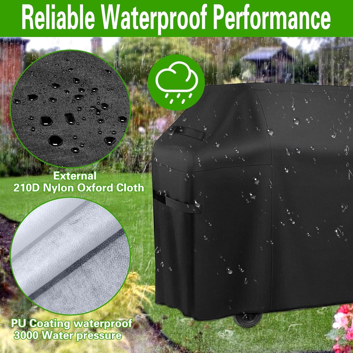 Funda para Barbacoa Impermeable, Funda para Barbacoa Exterior 210D Oxford, Cubierta BBQ de Parrilla Resistente al Desgarro, Anti-Viento, Anti-Polvo, Funda Protectora para Barbacoa 145x61x117cm - 5