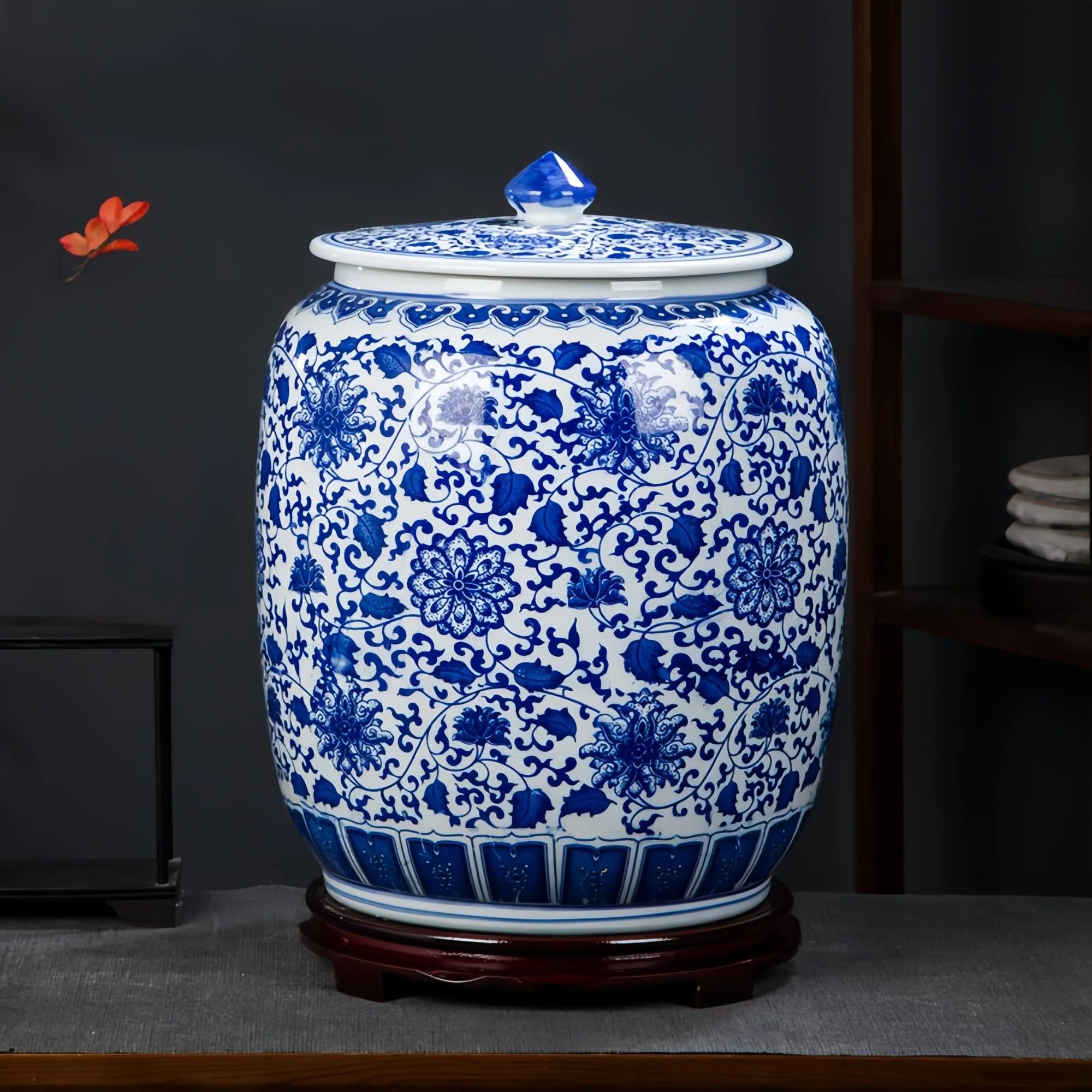 Bocal à riz en céramique bleu et blanc,porcelaine style chinois rétro