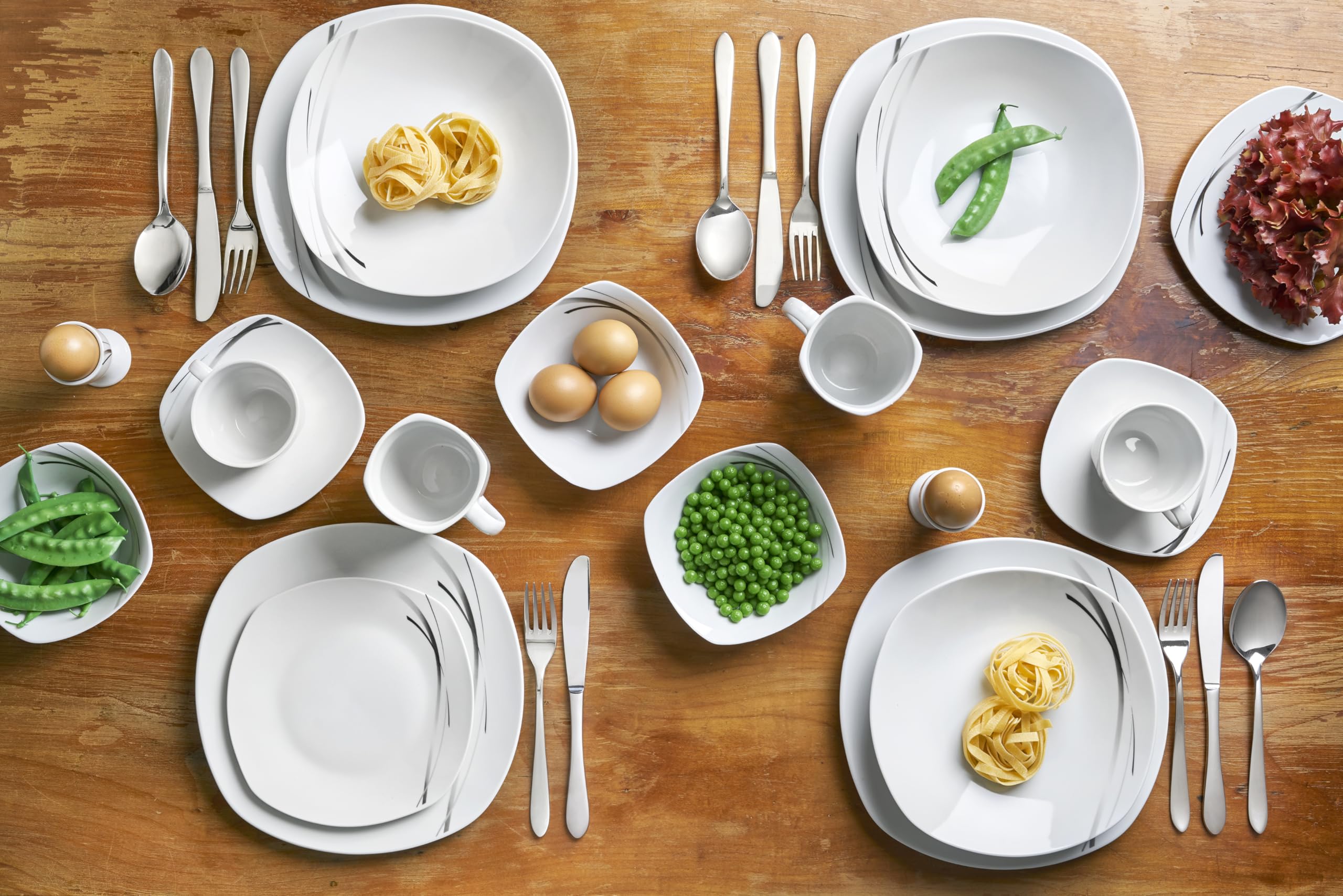 CreaTable, 24029, serie Square City Line, 12-delige serviesset voor 6 personen, tafelservies van porselein, vaatwasser- en magnetronbestendig, kwaliteitsproductie