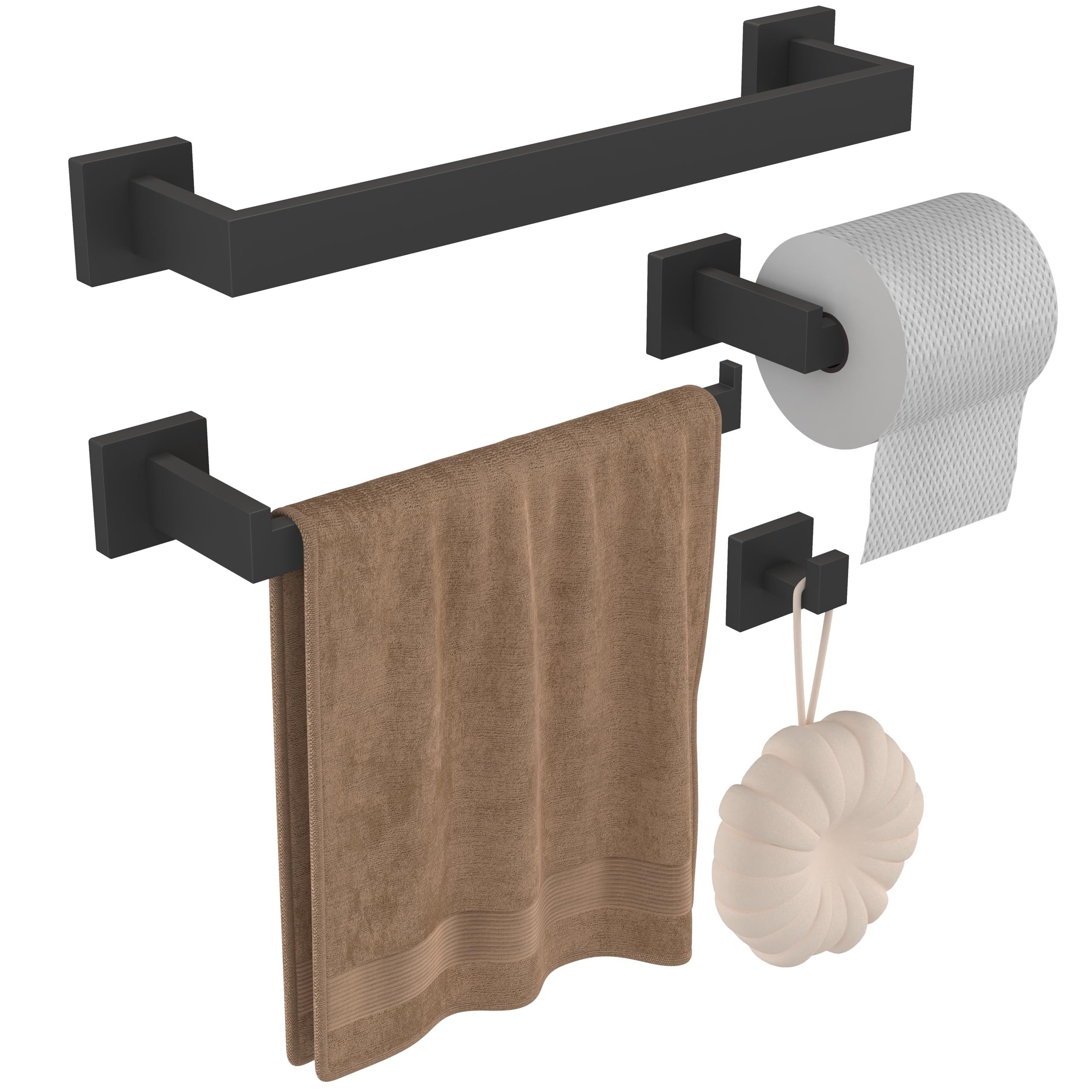 Set 4 Pezzi Accessori Bagno In Acciaio Inox - Portasciugamani 40cm, Porta Carta Igienica E Ganci, Argento Brillante