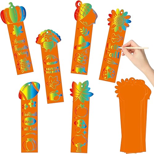 CY2SIDE 60 marcapáginas de rayas de color arcoíris de cosecha de otoño para niños, bricolaje, hojas de otoño, calabaza, fútbol, pavo, Acción de