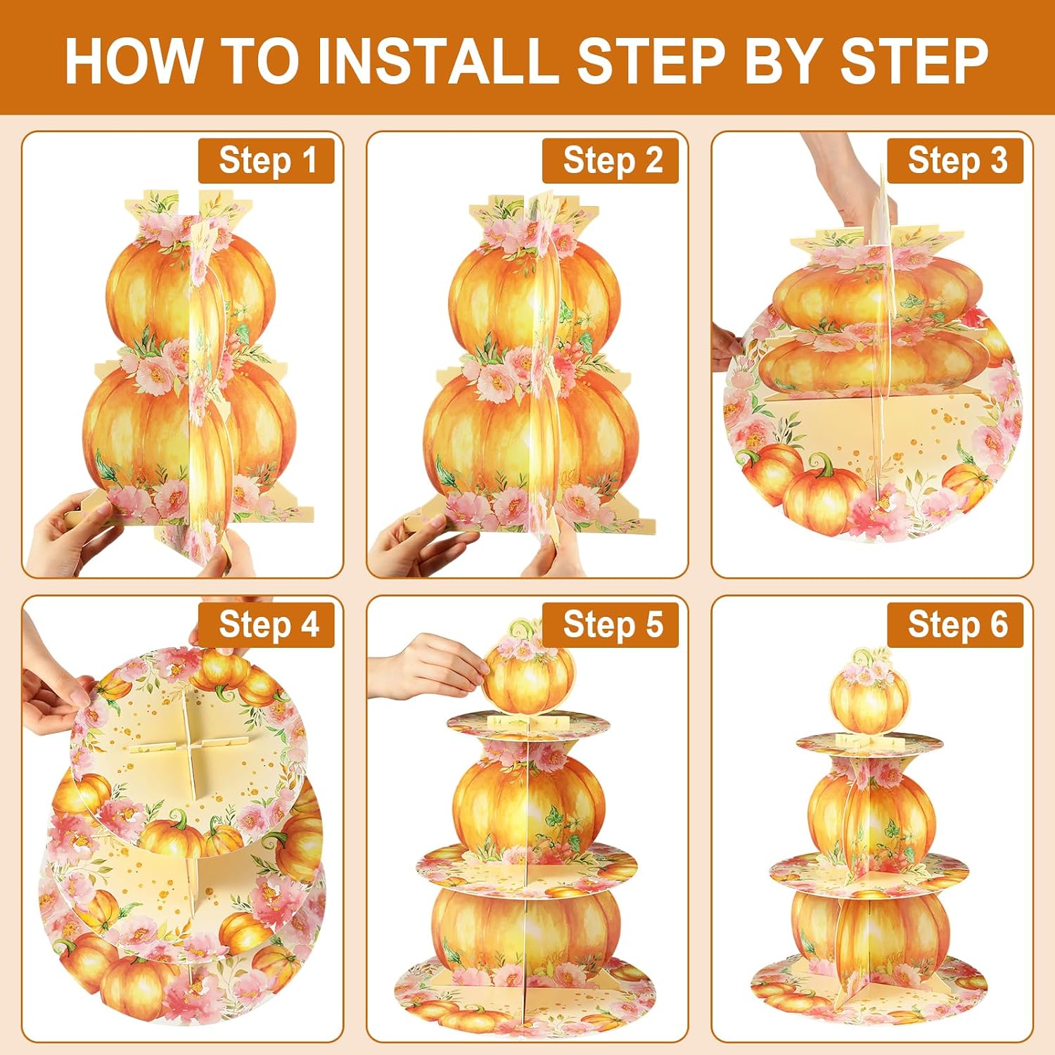 Zopeal Little Pumpkin Baby Shower Decorations 3 Tier Fall Cupcake Stand Fall Pumpkin Cake Holder Autumn Harvest Cake Dessert Tower for Thanksgiving Theme Birthday Party Favors Supplies