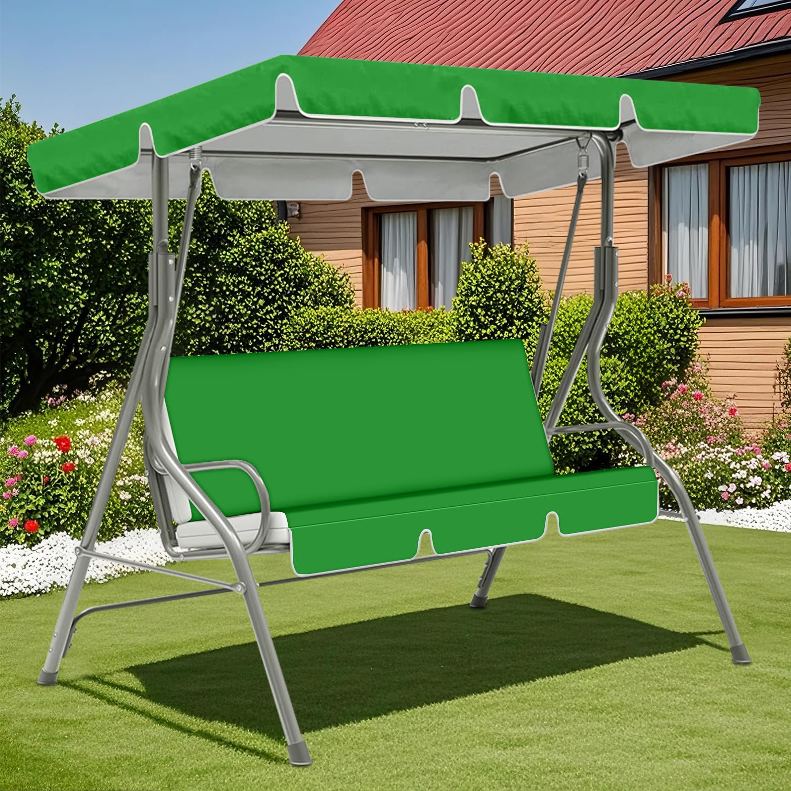 ZYBSLCSY Swing Chair Canopy Replacement and Garden Swing Seat Cover Fit for 2 3 Seater, Waterproof Hammock Canopy Top Cover Windproof Anti-Uv Heavy Duty Rip Proof (Grass Green,A+G)