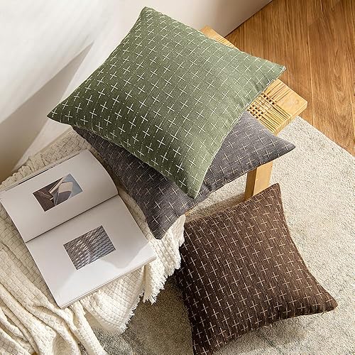 Miniatura 4 de MIULEE Paquete de 2 fundas de almohada decorativas de lino de arpillera, fundas de almohada modernas de estilo rústico tejido con textura para sofá,