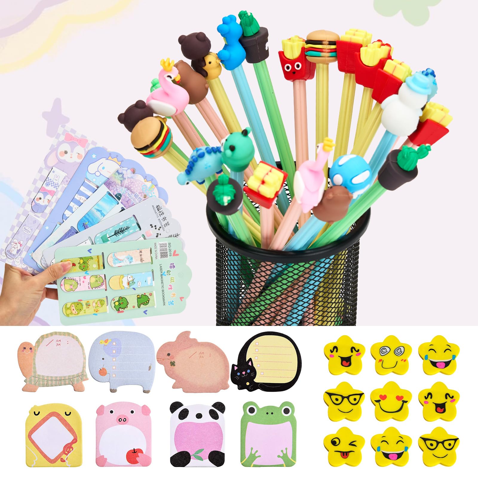 Defresit Funky Stationery 25 Pencils and 30 Magnetic Bookmarks, 25 Sticky notes - Image 2