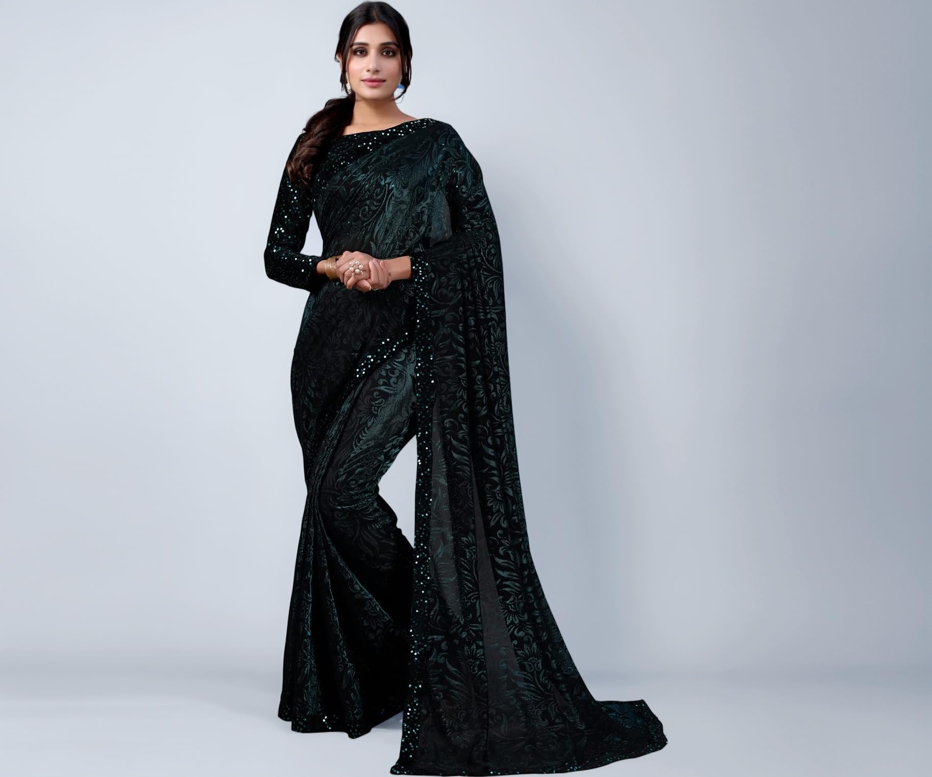 SIRIL Women's Woven & Lace Lycra Saree with Blouse