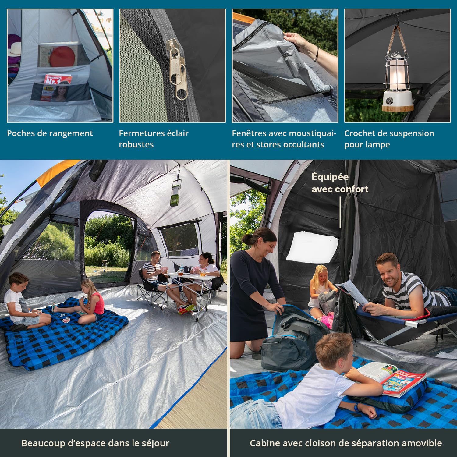 Skandika Tente Tunnel Gotland 6 Protect | Tente de Camping familiale pour 6 Personnes, Tapis de Sol Cousu, étanche, avec Store banne et Passage de câbles | Toile de Tente 6 Personnes