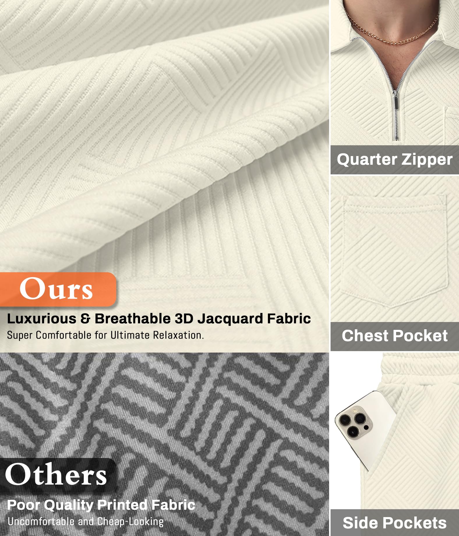 QIXING Survêtement d'été 2 pièces pour homme - Short et t-shirt avec demi-fermeture éclair - Polo à manches courtes - 2 pièces - Pour l'été