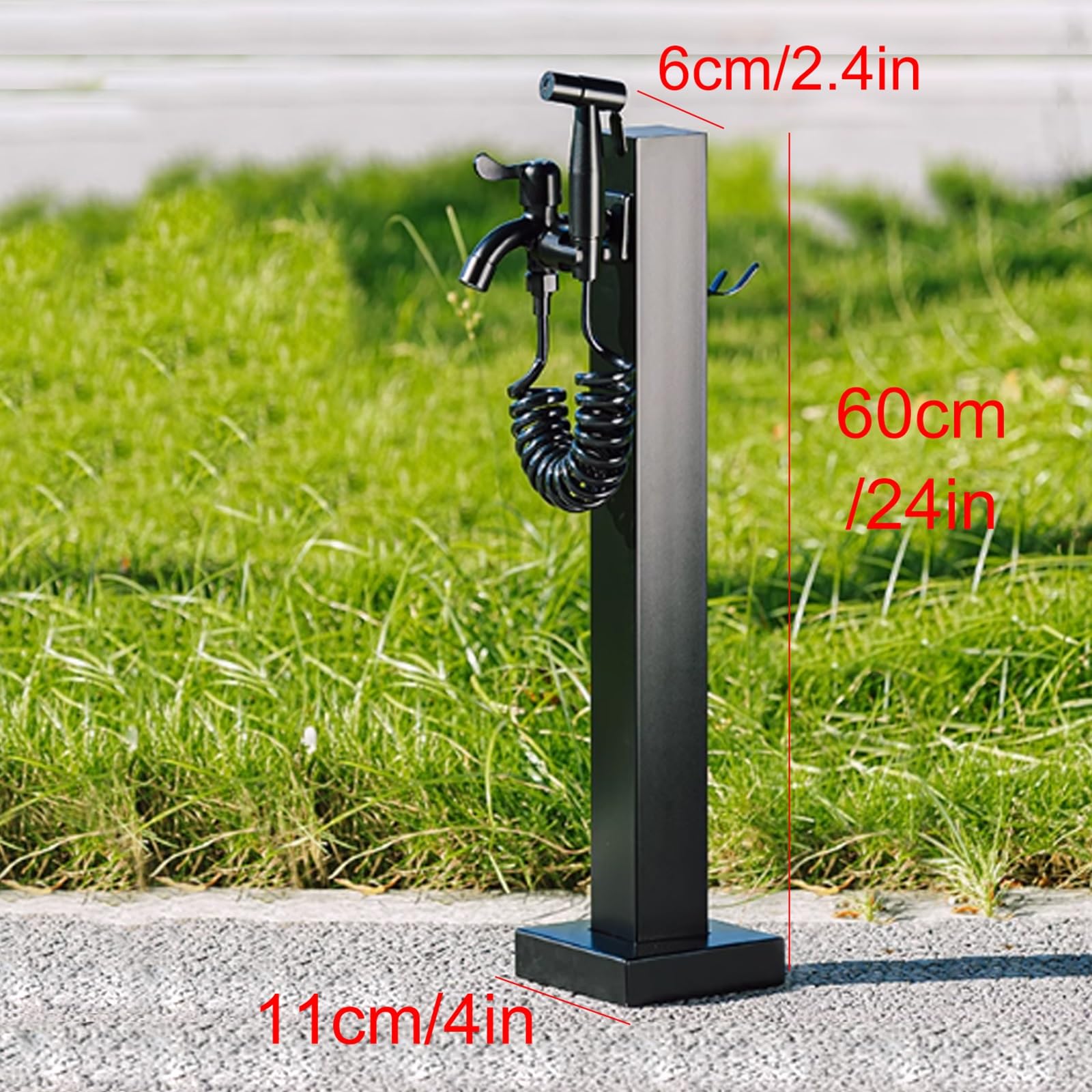 inless - Rubinetto dell'acqua da esterno in acciaio con pistola a spruzzo, rubinetto da giardino da 60 cm per irrigazione efficiente e soluzione di irrigazione, fontana da giardino bianca per uso