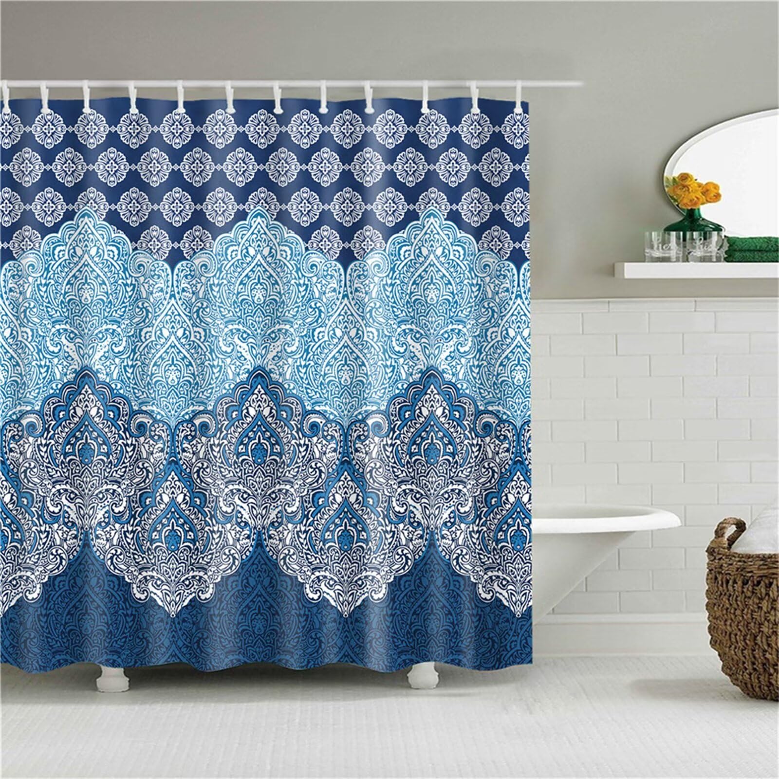 Duschvorhang Anti-Schimmel 300x160cm Böhmen Duschvorhäng Waschbar Textil Bad Vorhang,3D Shower Curtains Polyester Antibakteriell Stoff,Badewanne Duschvorhang mit 12 Duschvorhängeringen