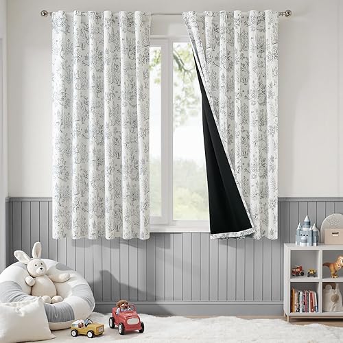 Miniatura 19 de jinchan Cortinas de Guardería 95% Blackout Rosa 63 Pulgadas de Largo Cortinas Florales para Habitación de Niñas, Cortinas de Estilo Granja para Sala