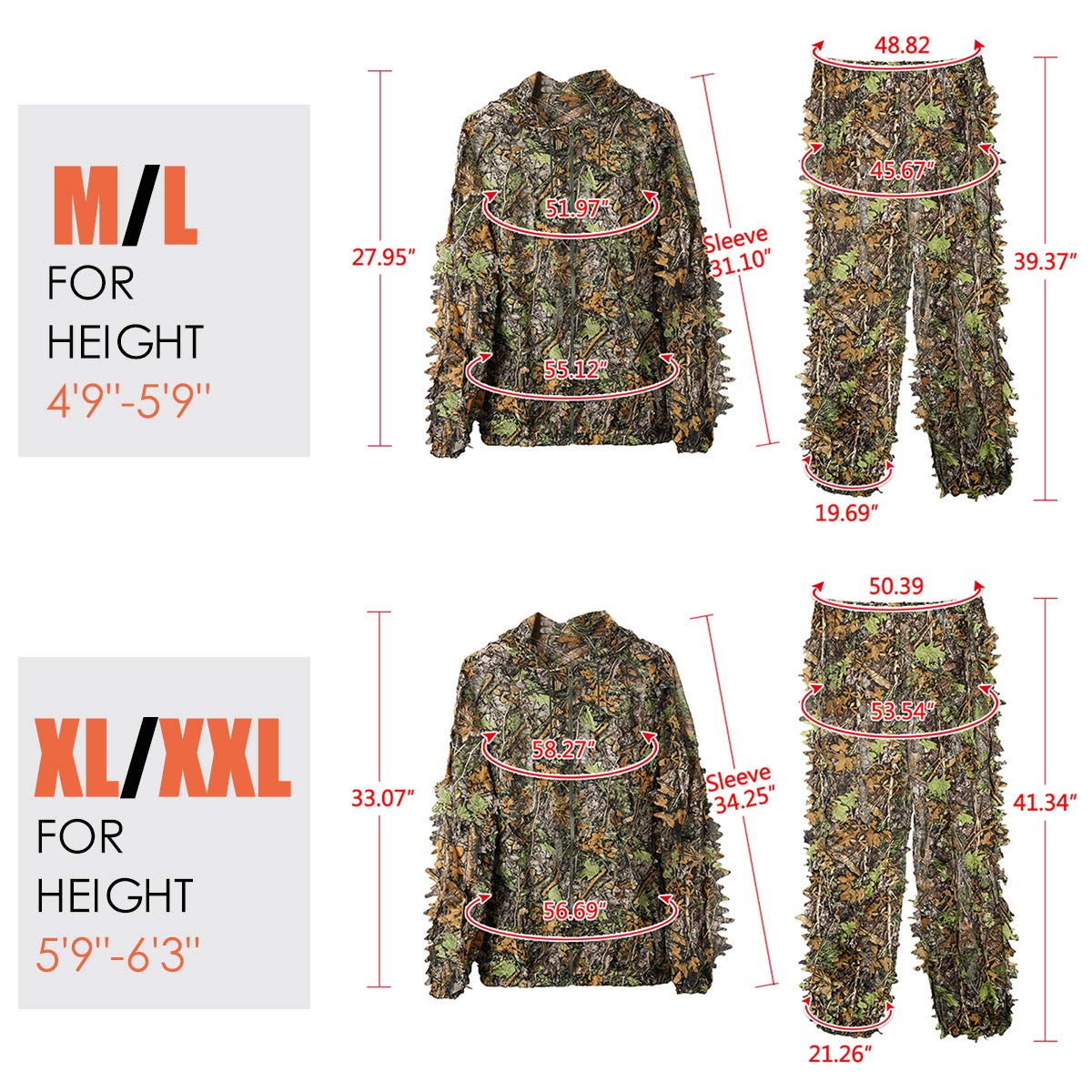 MOPHOTO Ghillie Suit 3D Leafy Camo Hunting Suits, Woodland Gilly Suits