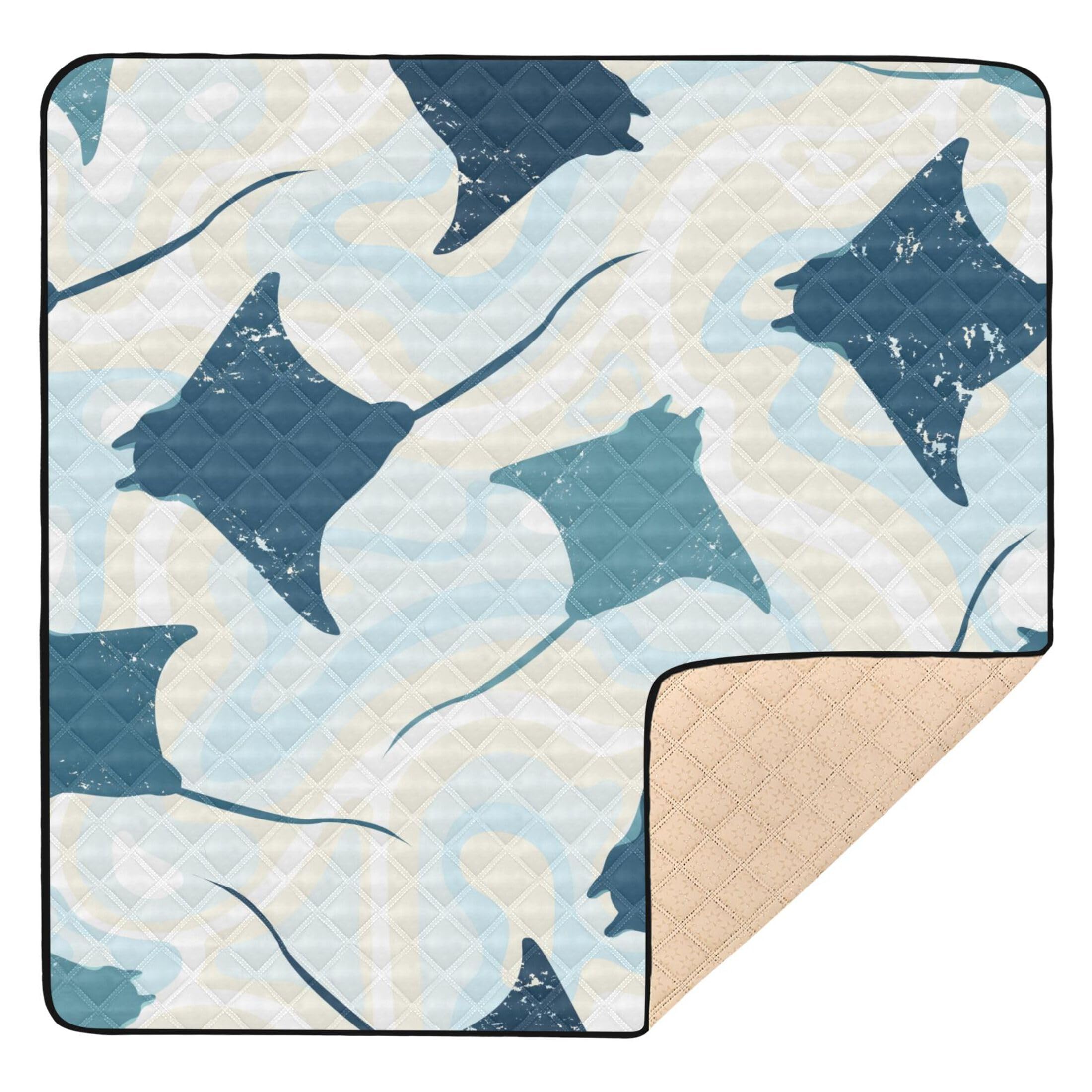 Vozoza Manta Rays Animal Baby Playmat Washable Playroom Crawling Mat Non-Slip Play Mats for Floor 50x50 Playpen Mat