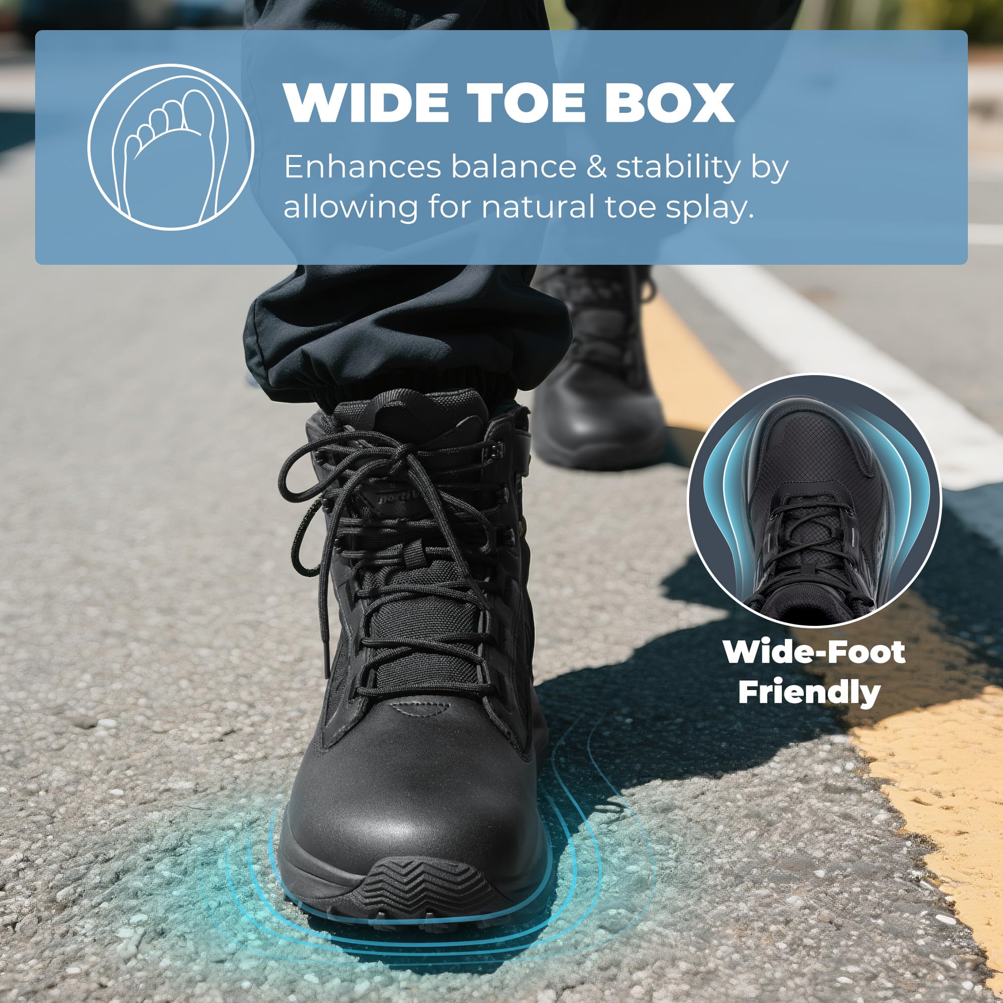 NORTIV 8 Men's Wide Toe Box Work Military Tactical Boots Barefoot Hiking Low Drop Leather Side Zipper Motorcycle Combat Boots Pikes